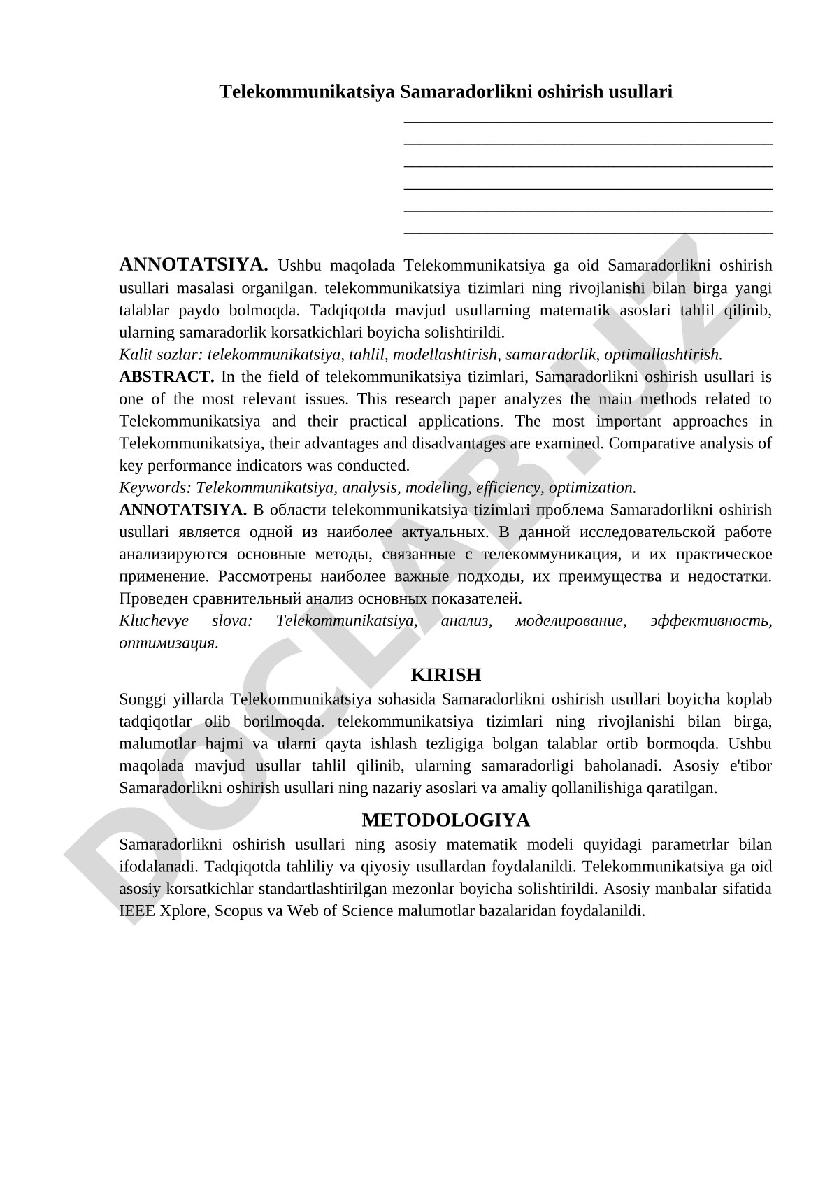 Telekommunikatsiya samaradorligini oshirish usullari