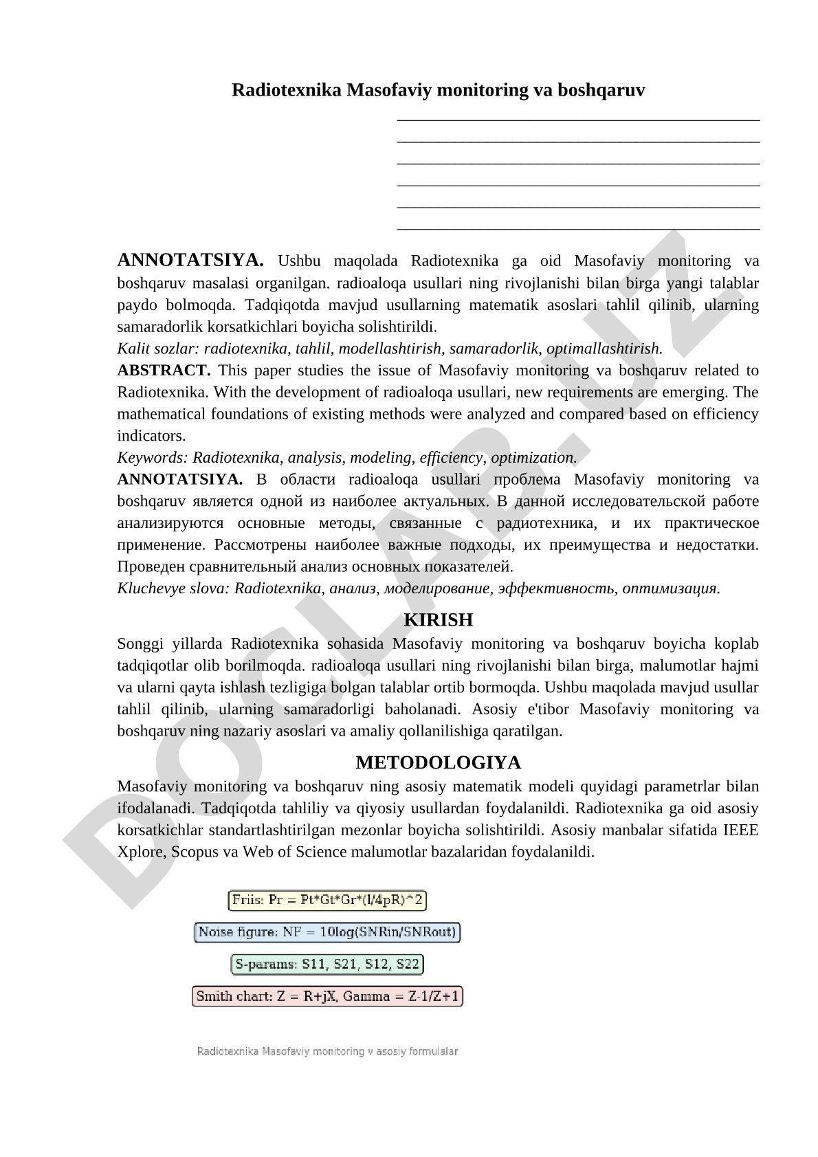 Radiotexnika Masofaviy monitoring va boshqaruv