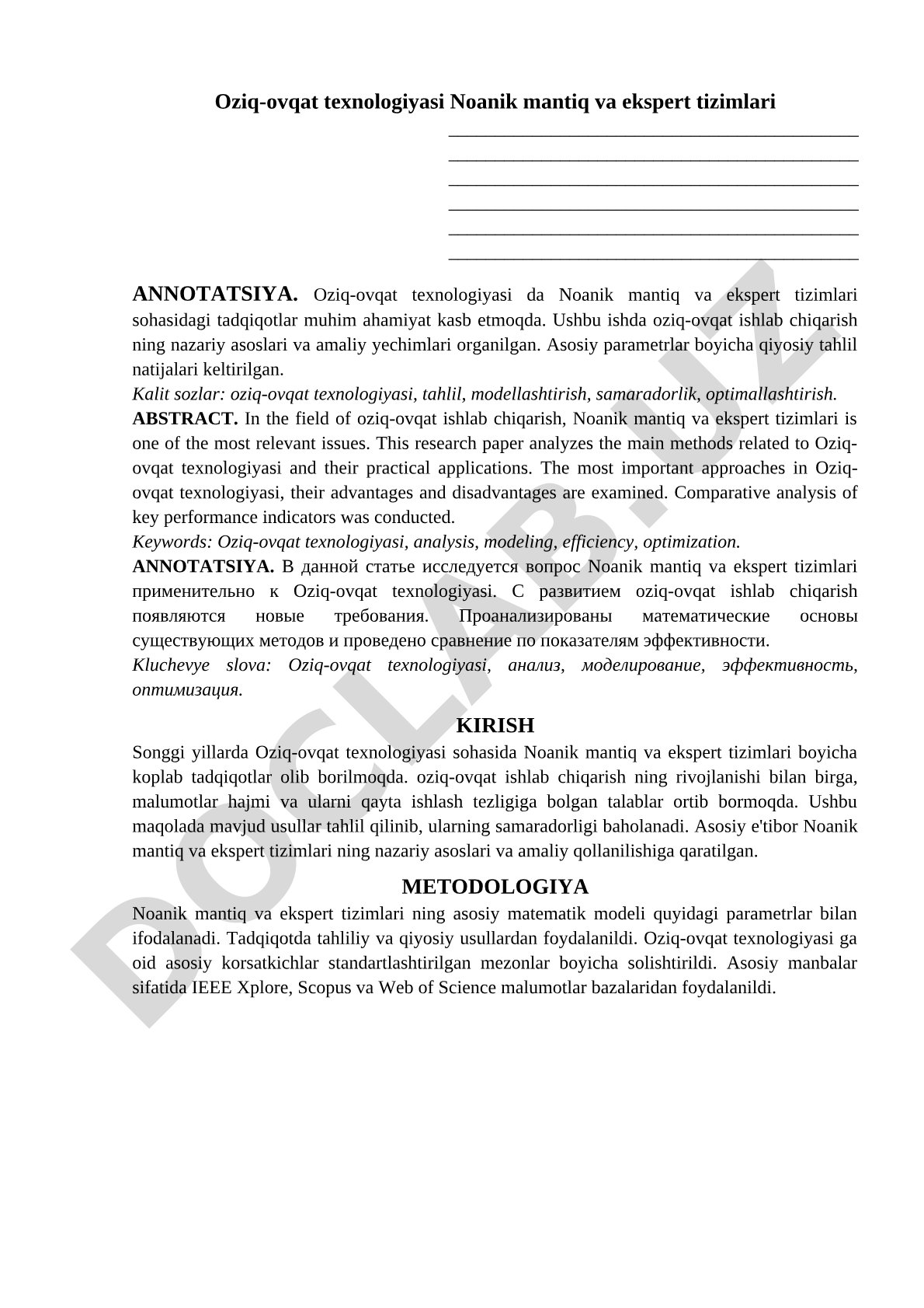 Oziq-ovqat texnologiyasida noanik mantiq va ekspert tizimlari