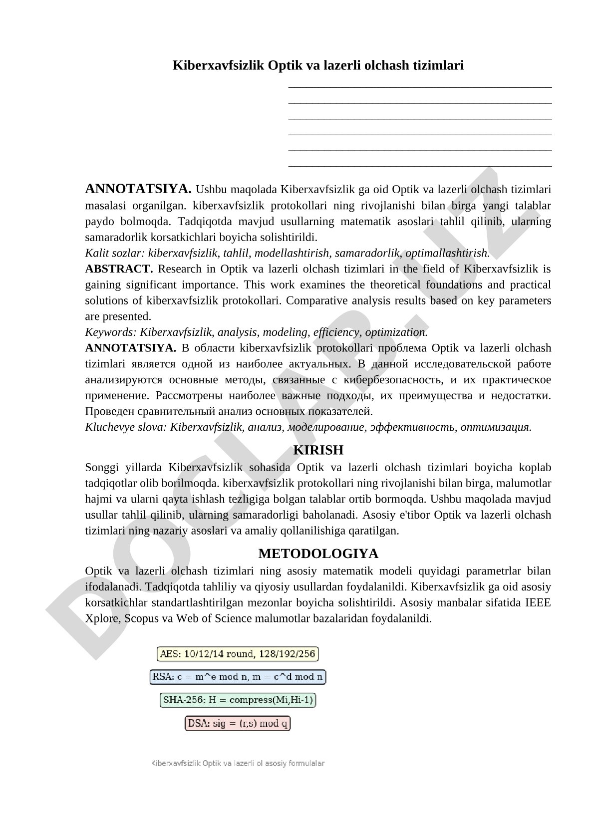 Kiberxavfsizlik Optik va lazerli olchash tizimlari
