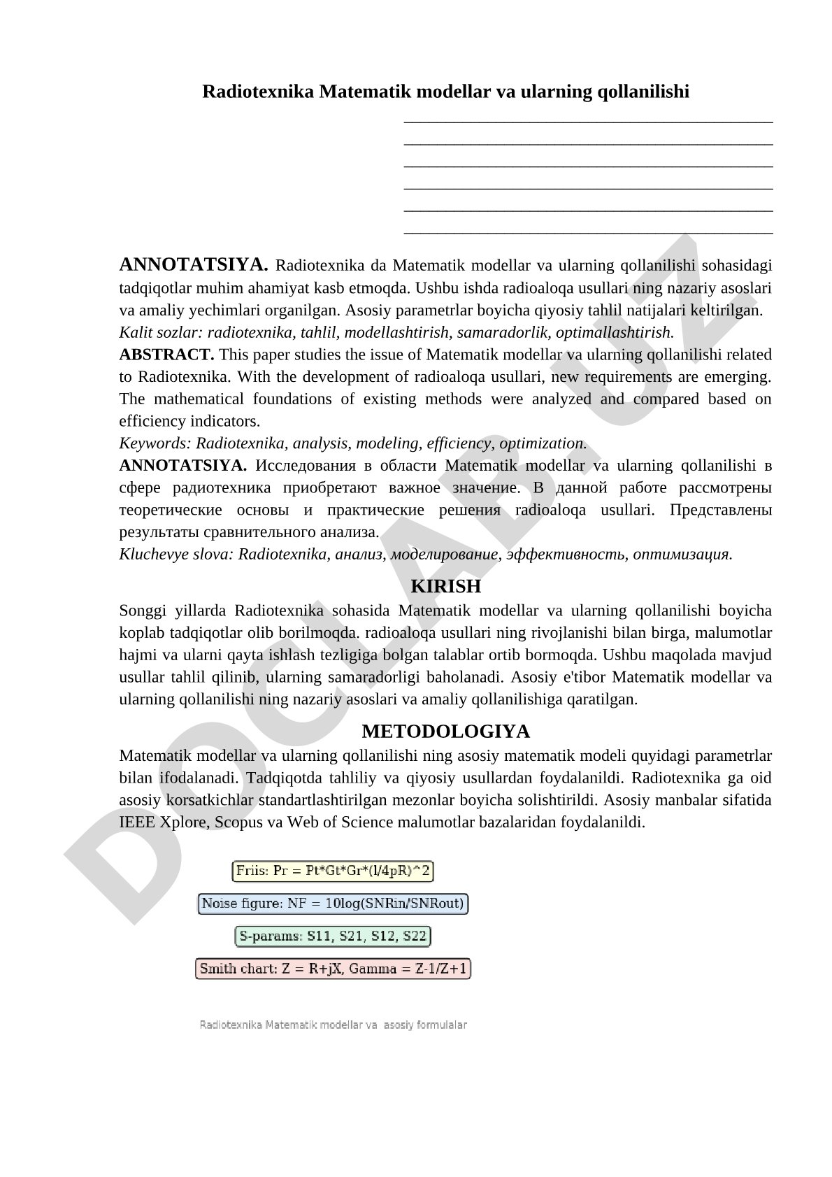 Radiotexnika Matematik modellar va ularning qollanilishi