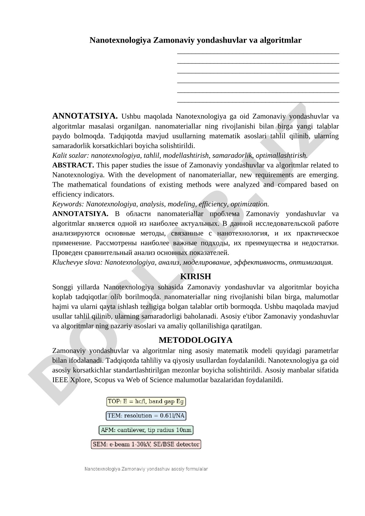 Nanotexnologiya Zamonaviy yondashuvlar va algoritmlar