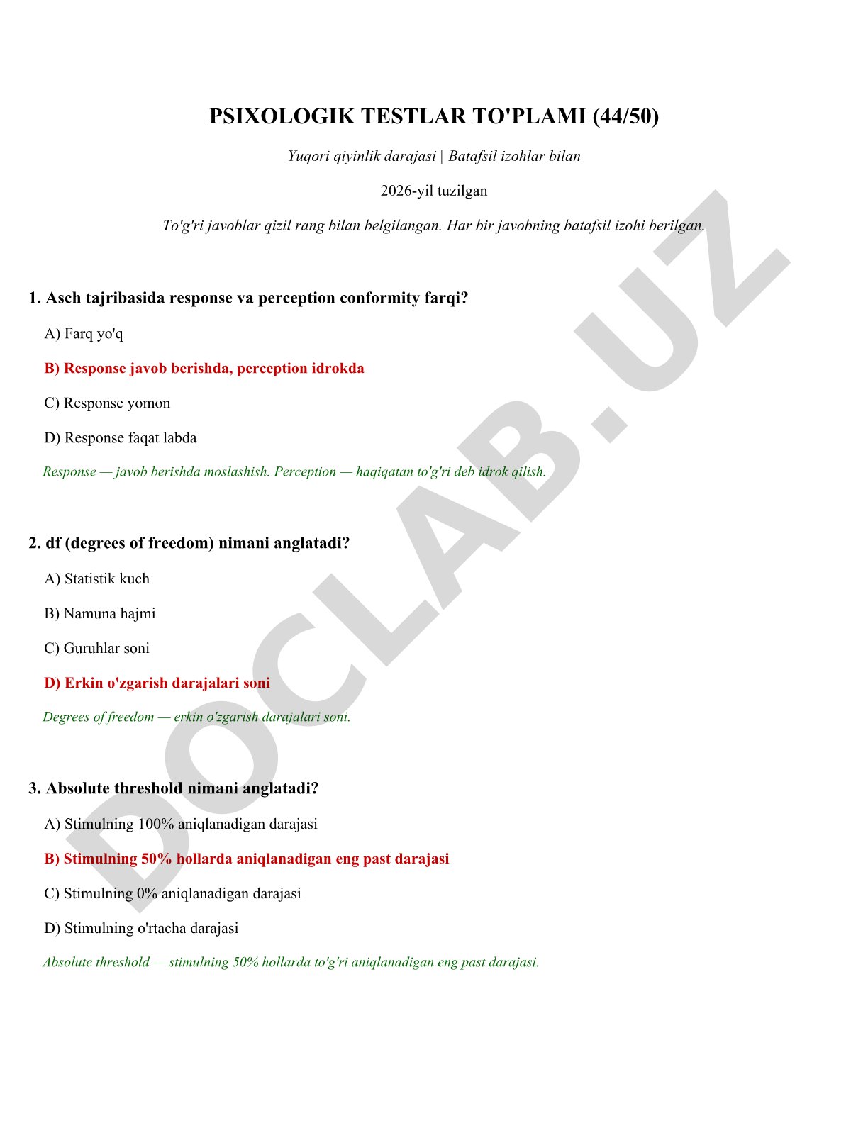 Psixologik testlar to'plami yuqori qiyinlik darajasi