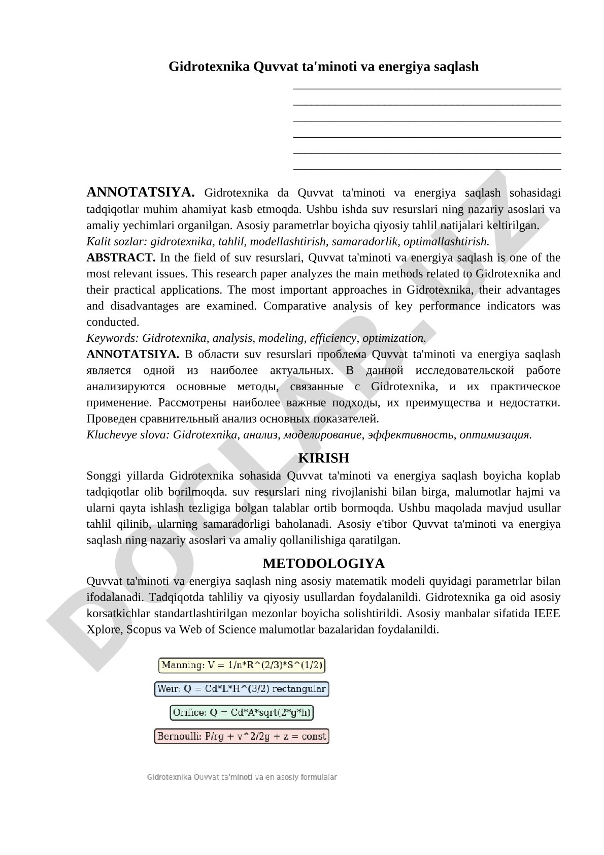Gidrotexnika Quvvat ta'minoti va energiya saqlash