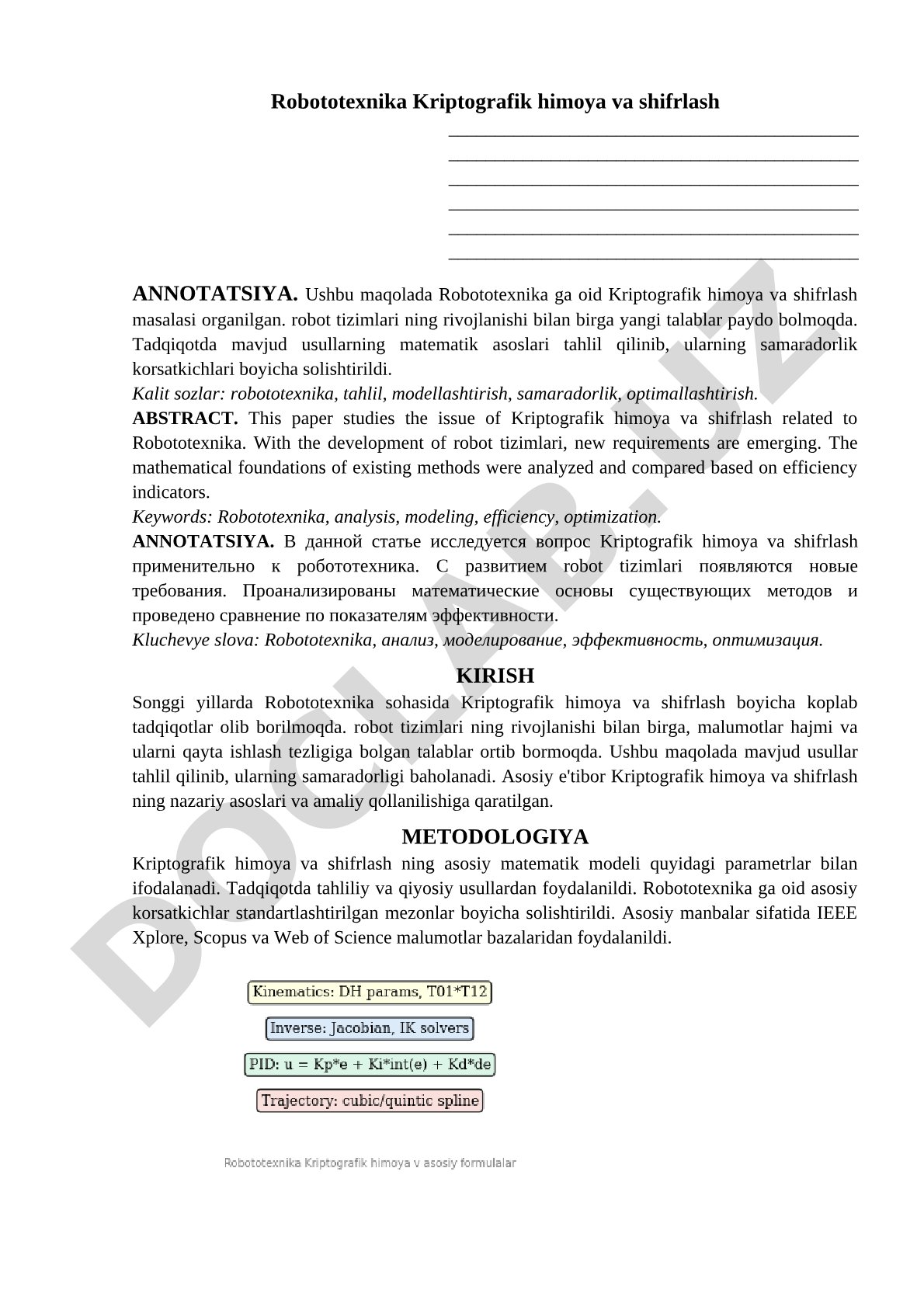 Robototexnika Kriptografik himoya va shifrlash