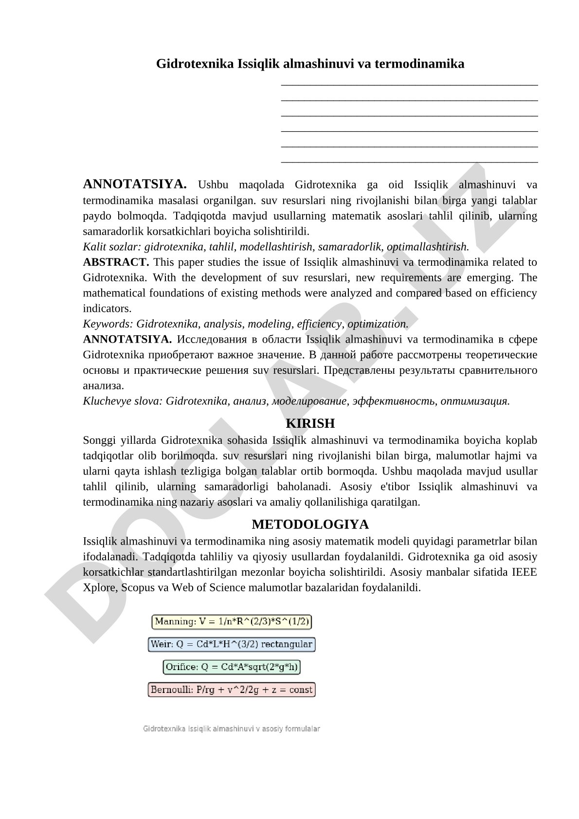 Gidrotexnika Issiqlik almashinuvi va termodinamika