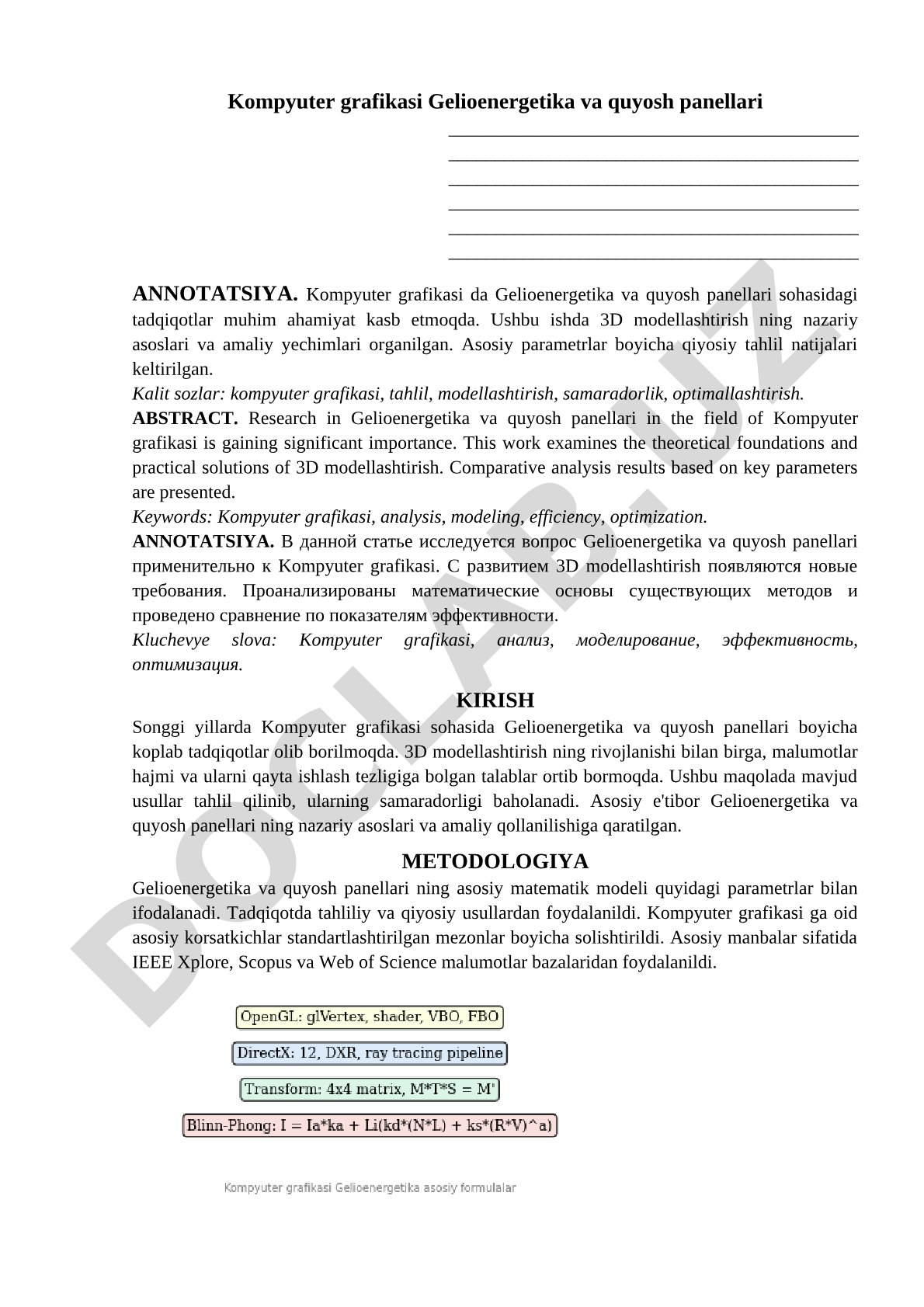 Kompyuter grafikasi Gelioenergetika va quyosh panellari