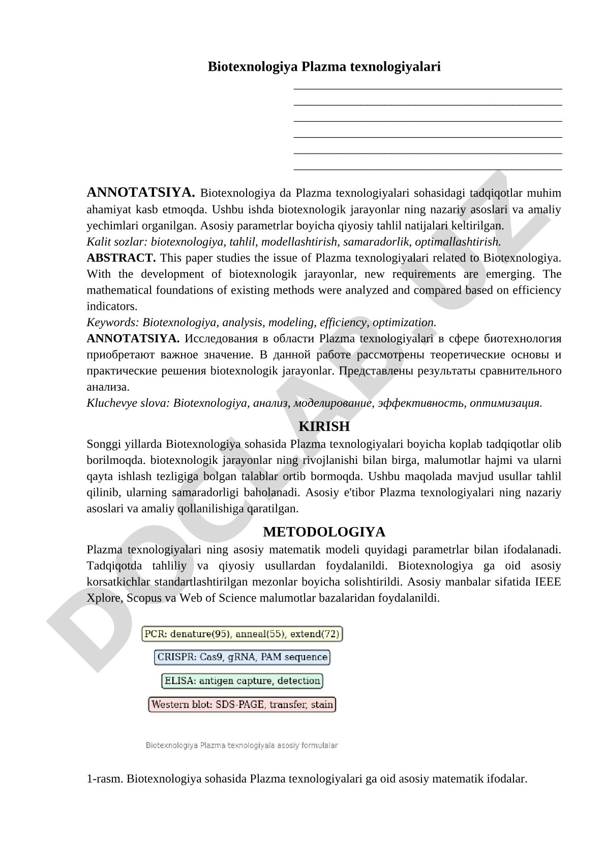 Biotexnologiya Plazma texnologiyalari