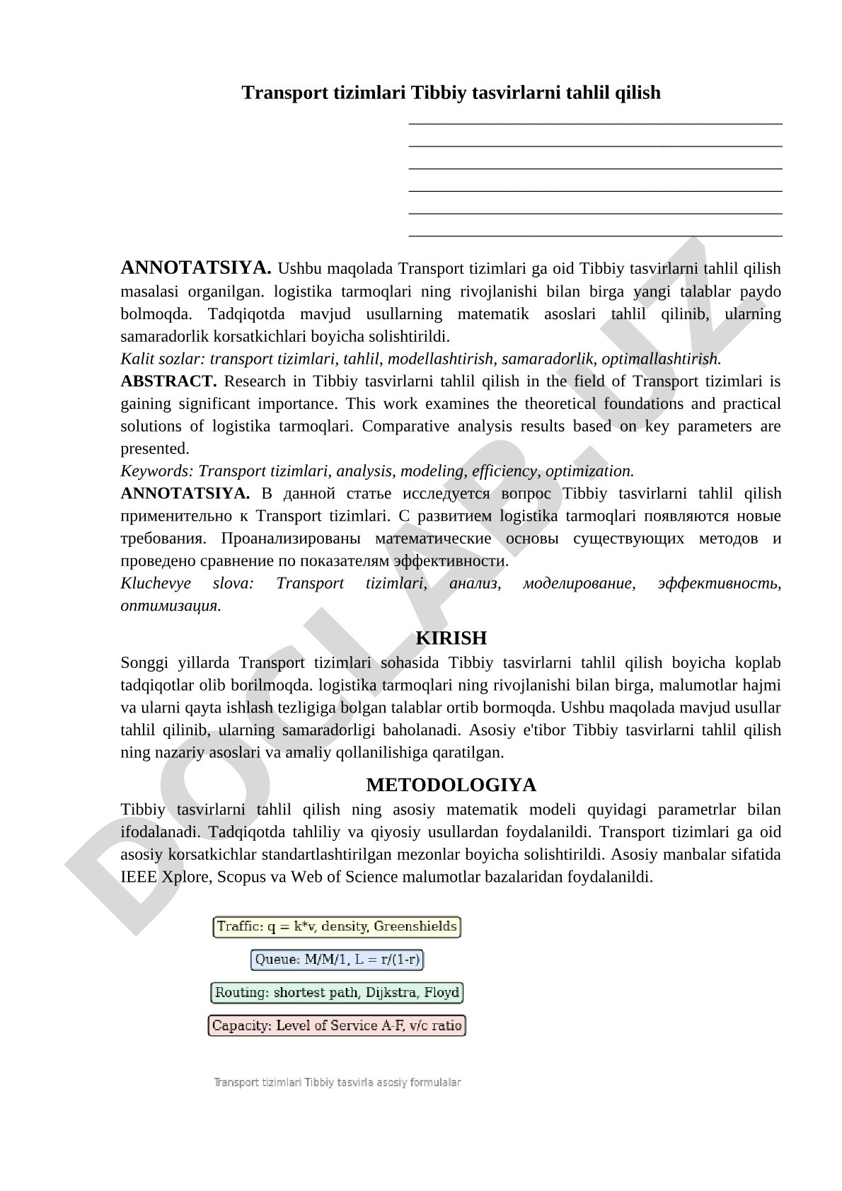 Transport tizimlarida tibbiy tasvirlarni tahlil qilish