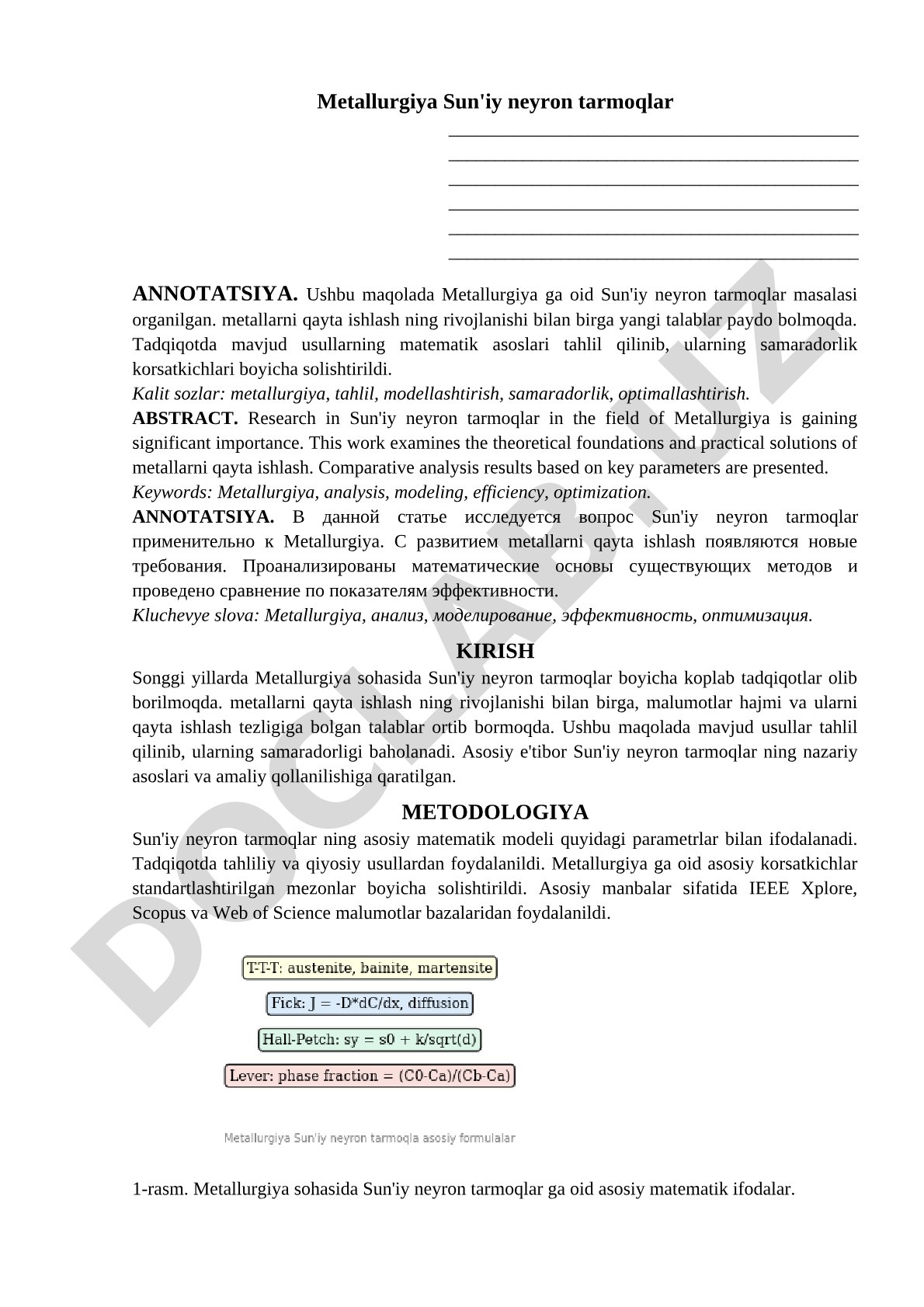 Metallurgiya Sun'iy neyron tarmoqlar