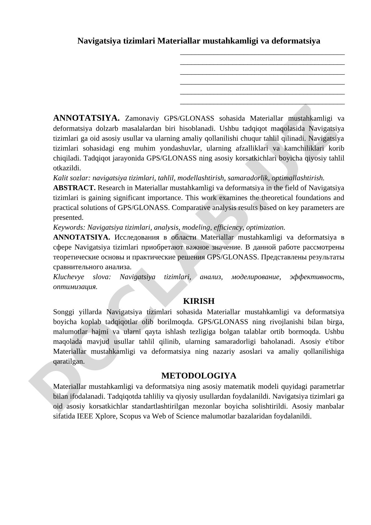 Navigatsiya tizimlari va materiallar mustahkamligi