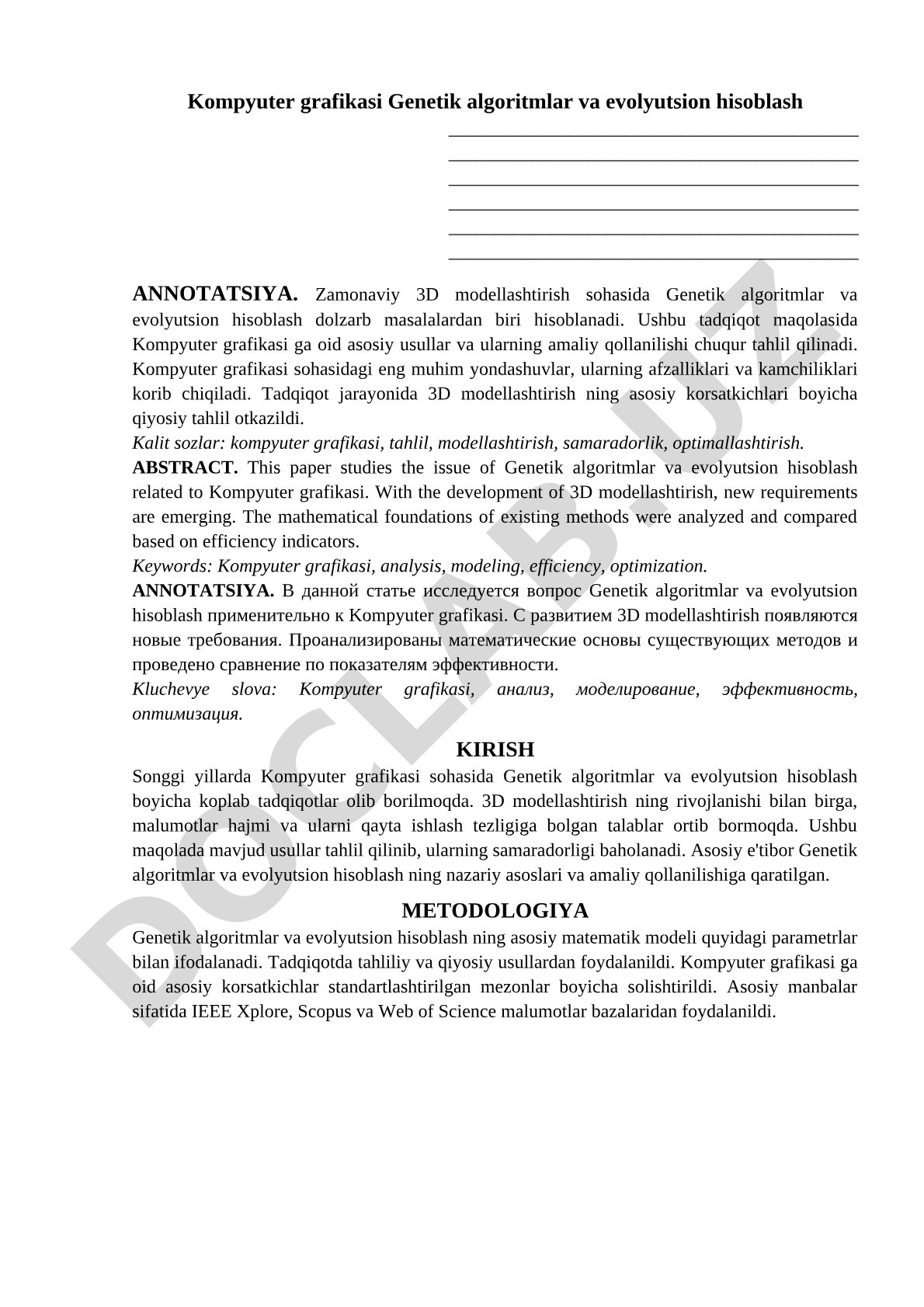 Kompyuter grafikasi Genetik algoritmlar va evolyutsion hisoblash