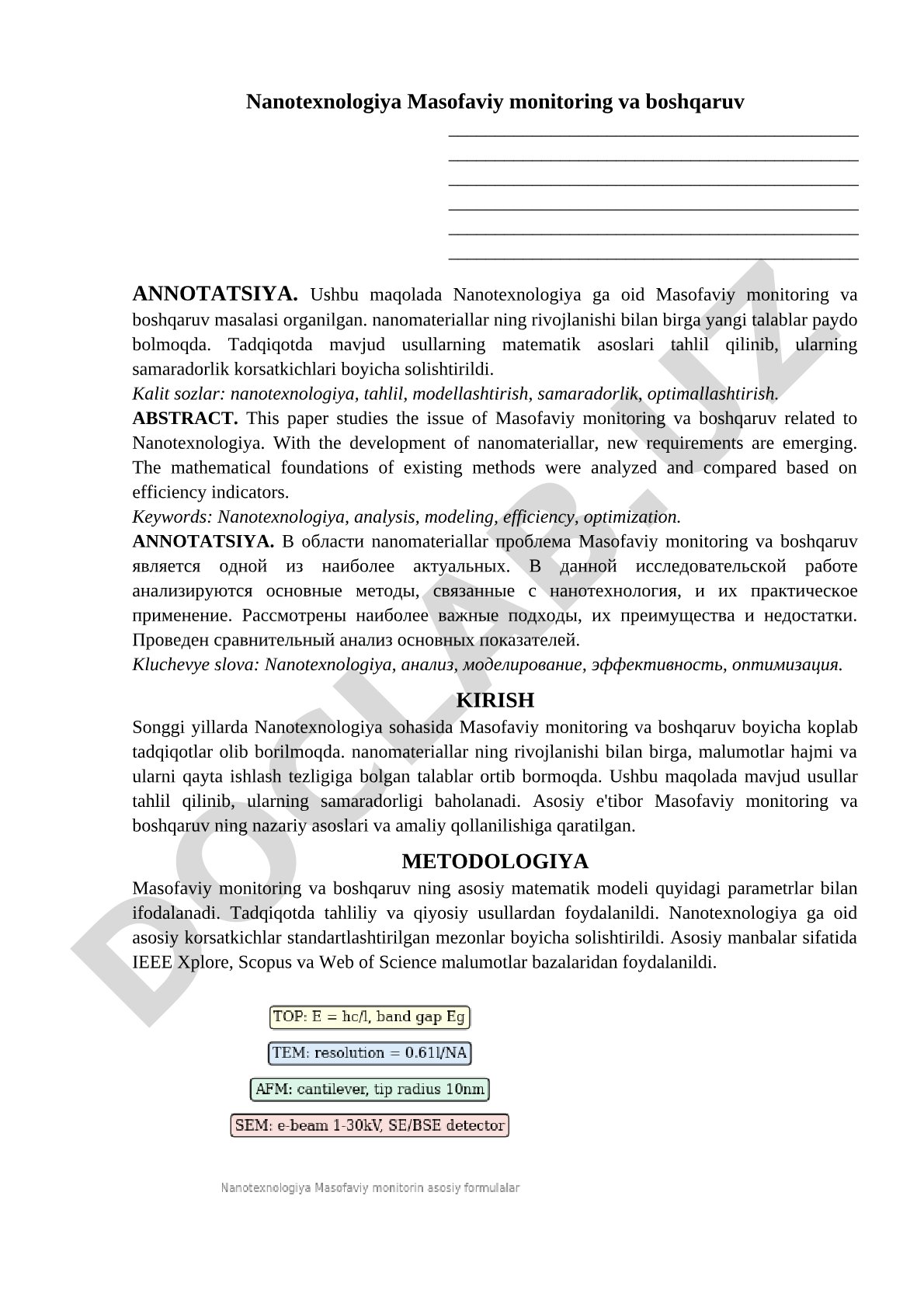 Nanotexnologiya Masofaviy monitoring va boshqaruv
