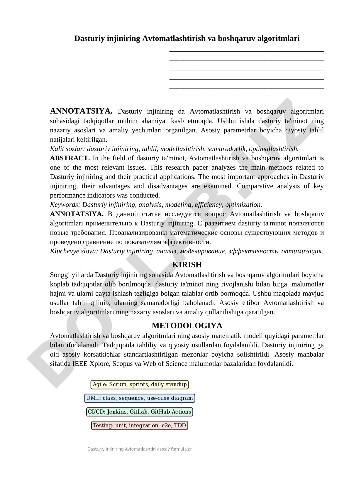 Dasturiy injiniring Avtomatlashtirish va boshqaruv algoritmlari