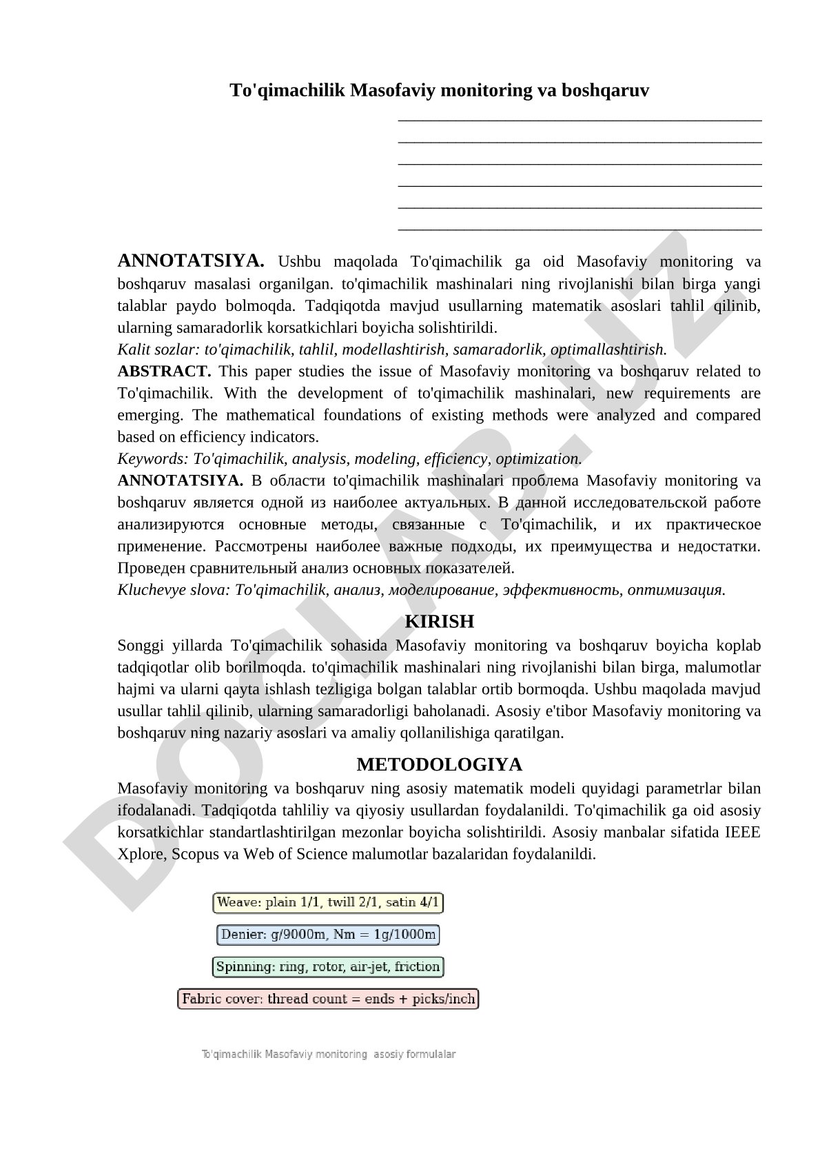 To'qimachilik Masofaviy monitoring va boshqaruv