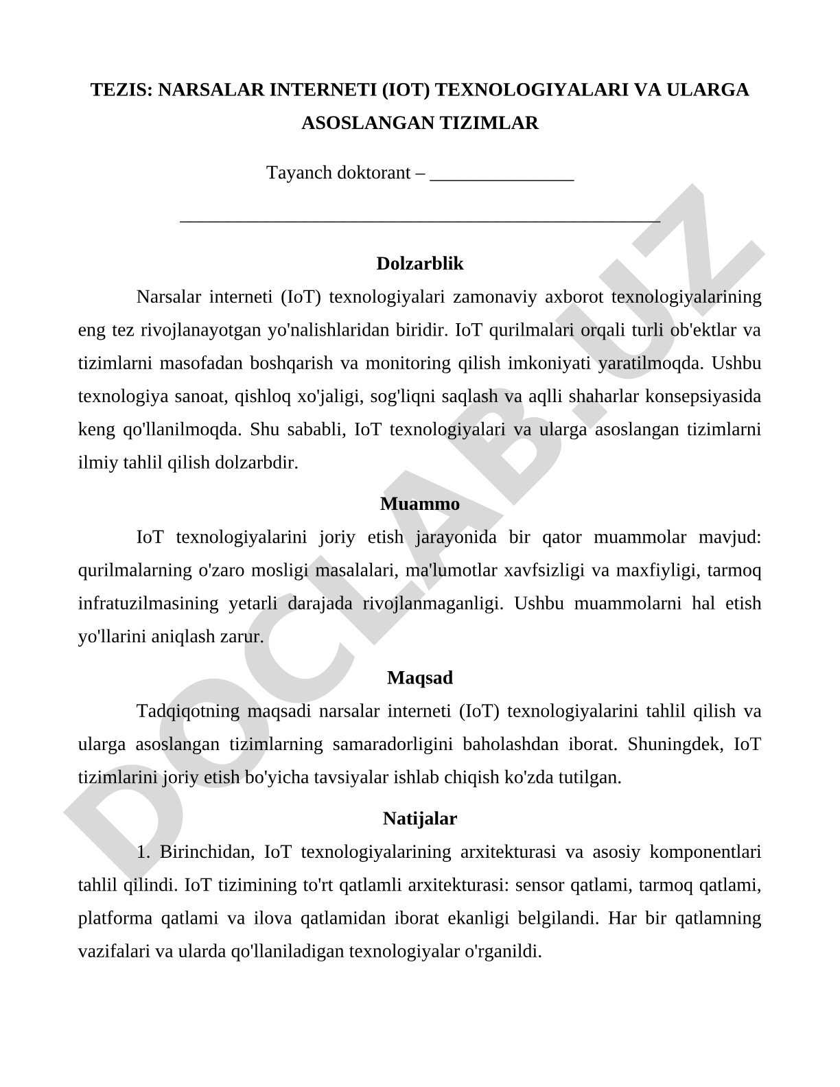 Narsalar interneti (IoT) texnologiyalari va ularga asoslangan tizimlar