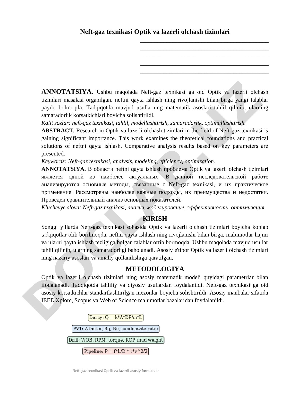 Neft-gaz texnikasida optik va lazerli o'lchash tizimlari