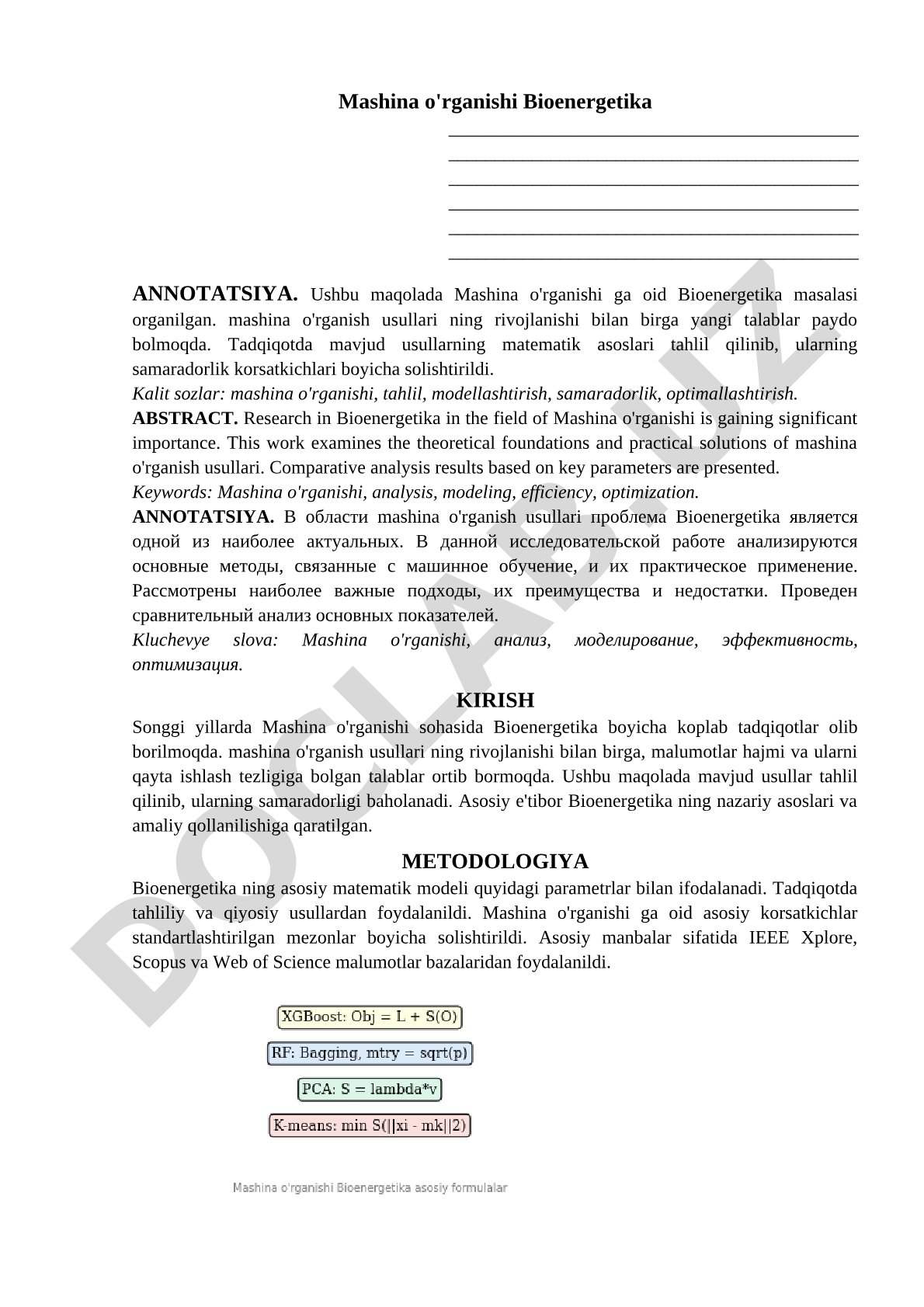 Mashina o'rganishi Bioenergetika