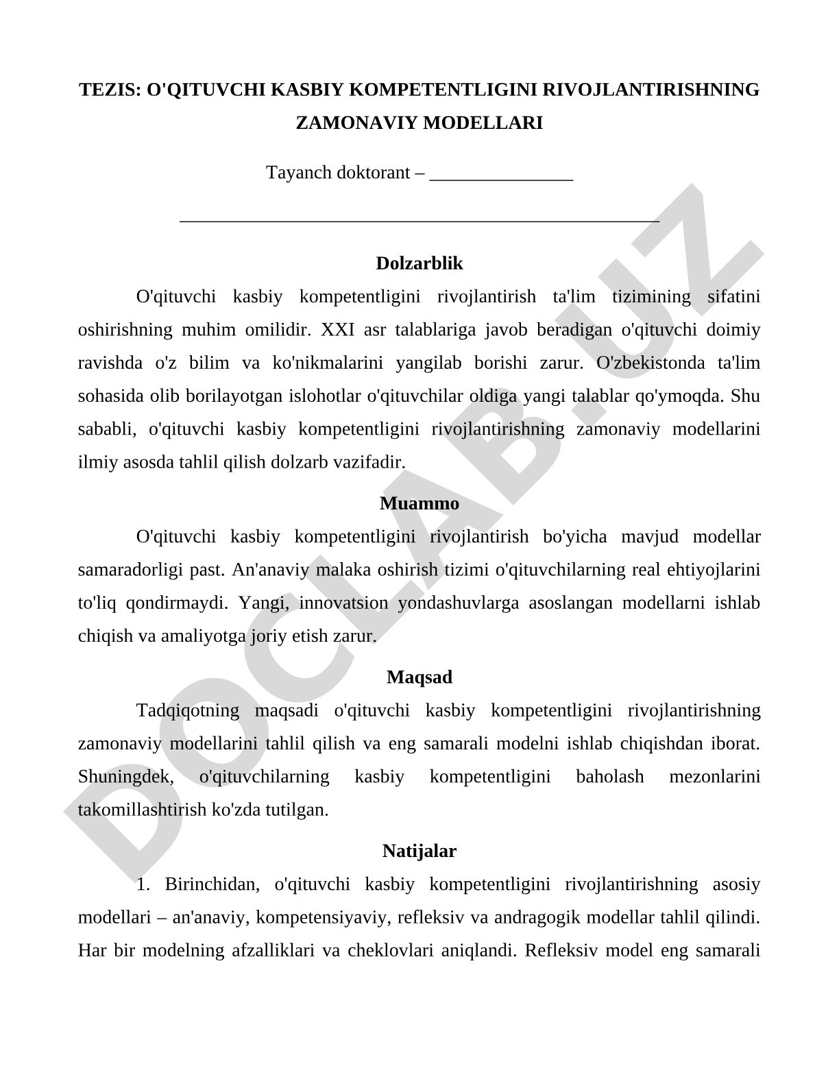 O'qituvchi kasbiy kompetentligini rivojlantirishning zamonaviy modellari