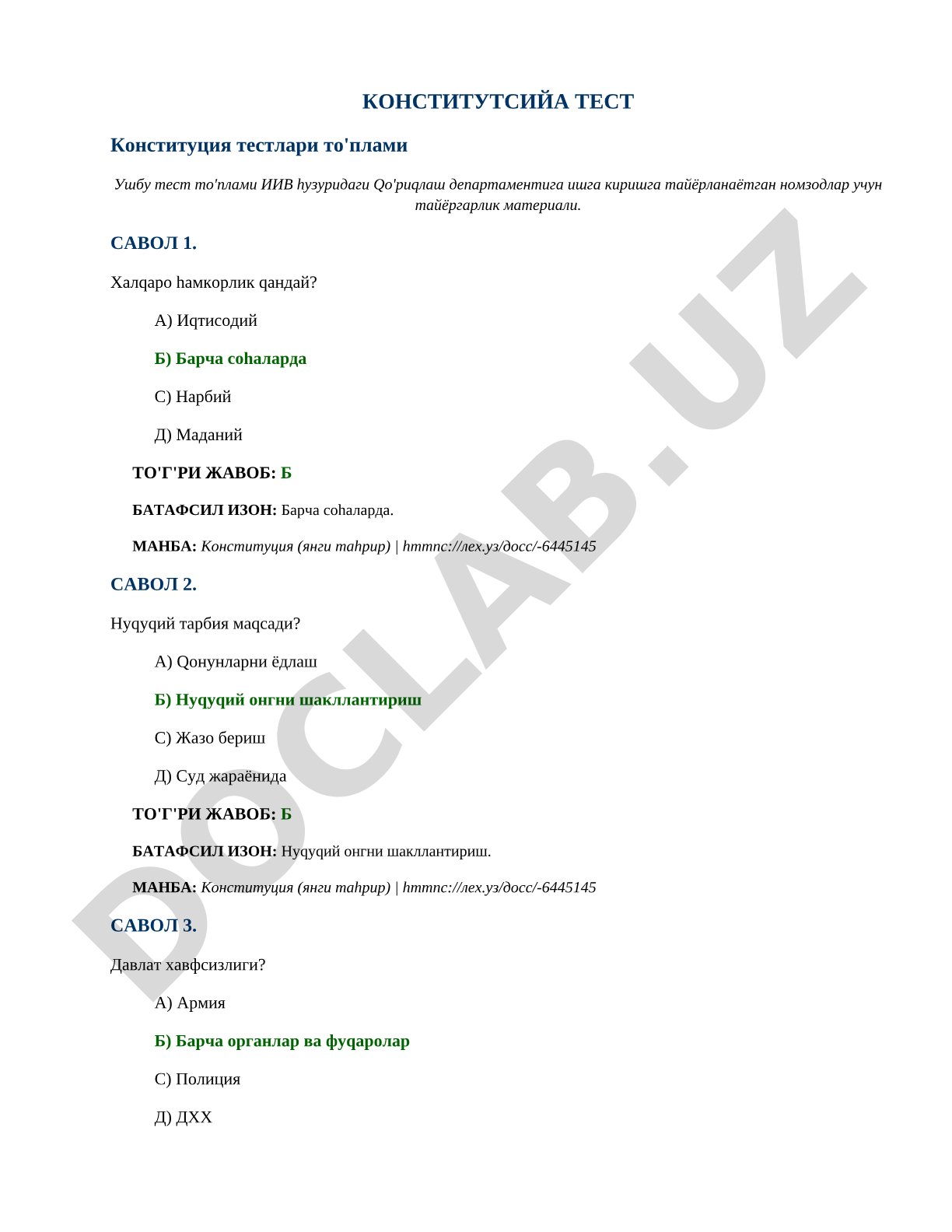 Konstitutsiya testlari to'plami