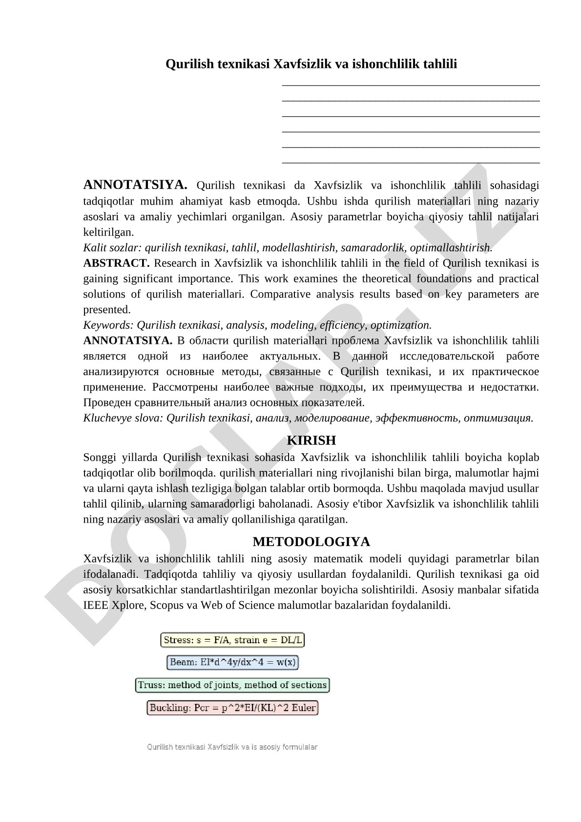 Qurilish texnikasi Xavfsizlik va ishonchlilik tahlili