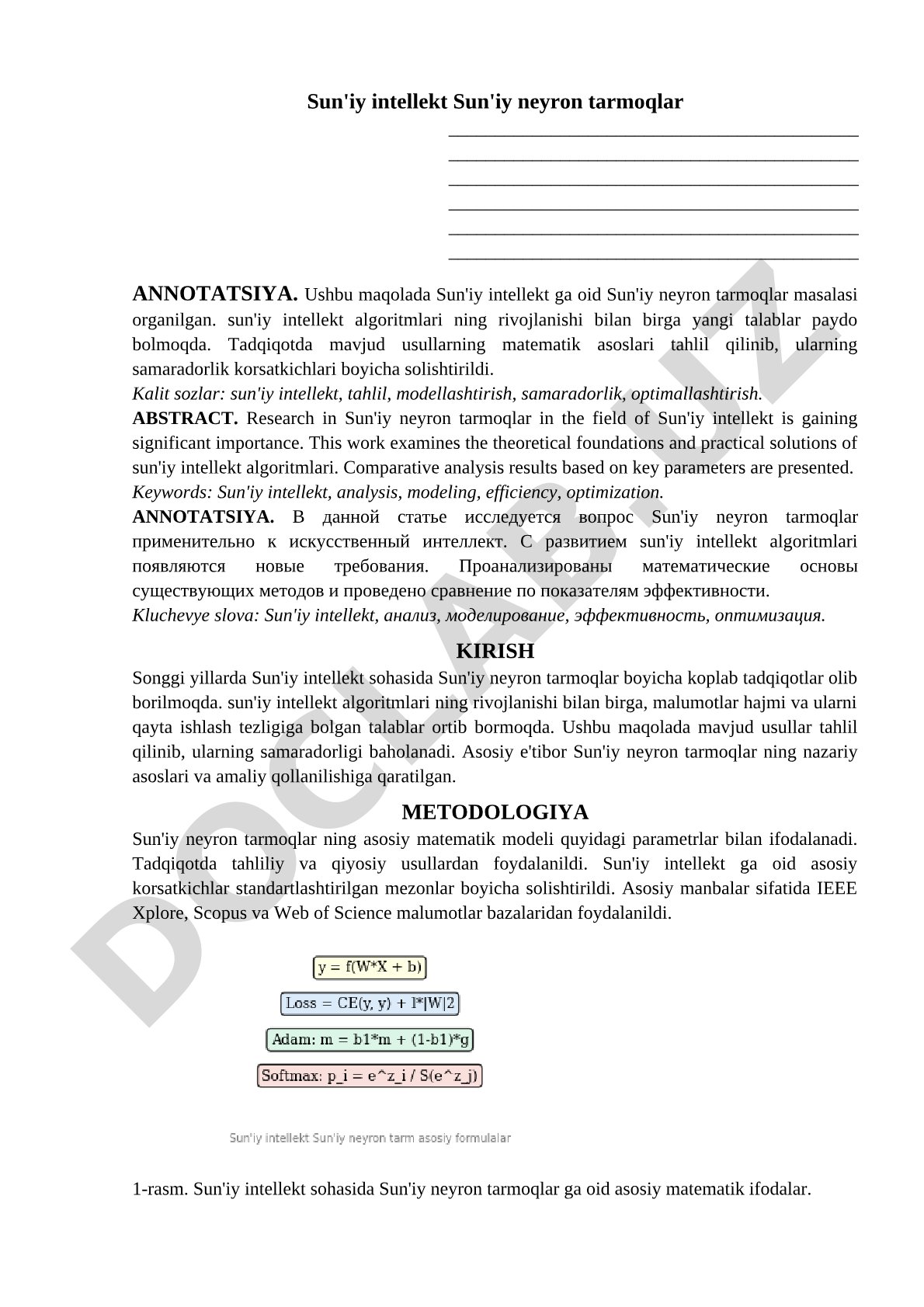 Sun'iy intellektda sun'iy neyron tarmoqlar tahlili