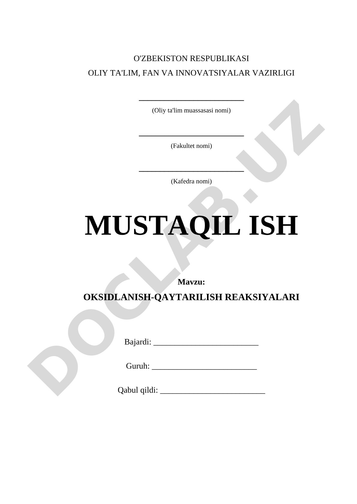 OKSIDLANISH-QAYTARILISH REAKSIYALARI