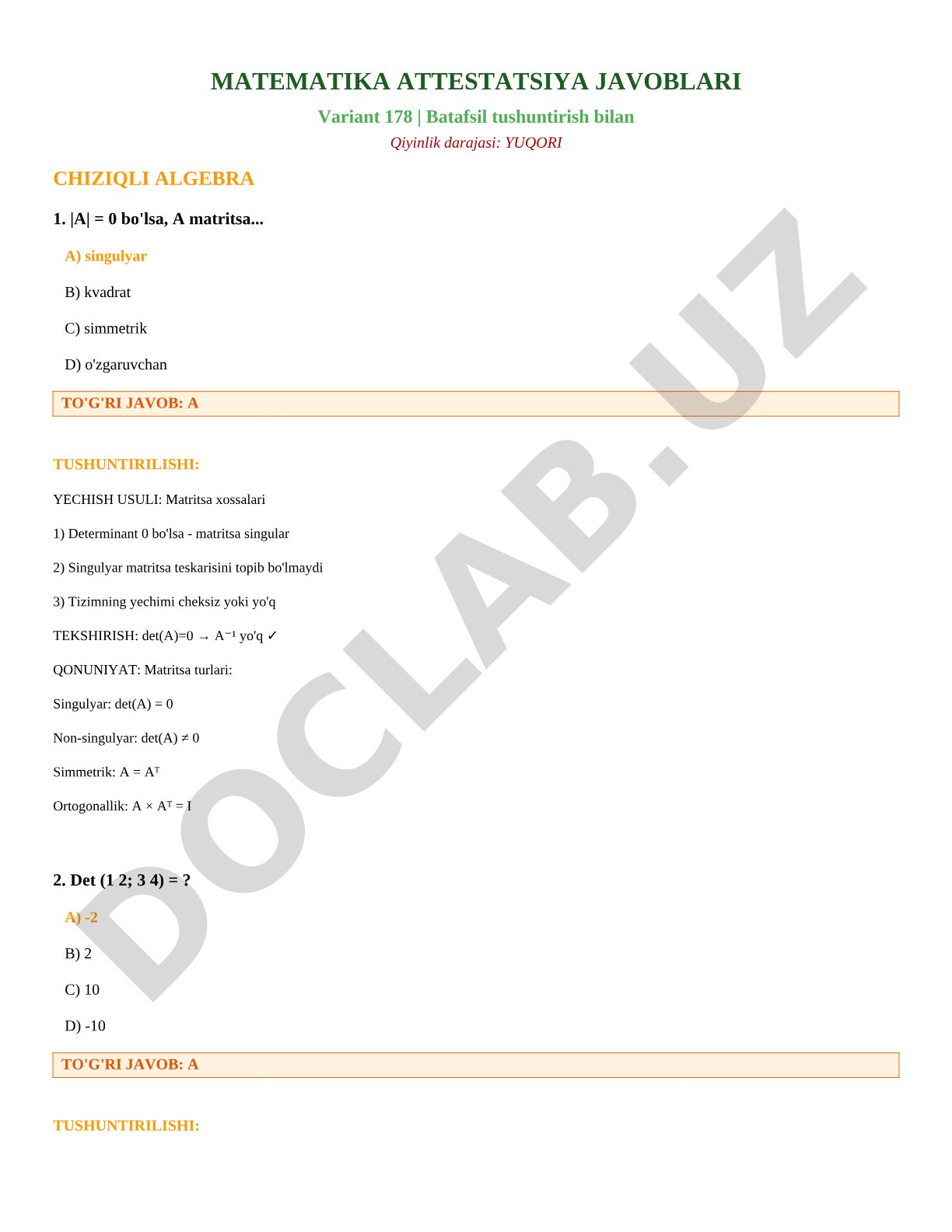 Matematika attestatsiya variant 178 javoblari