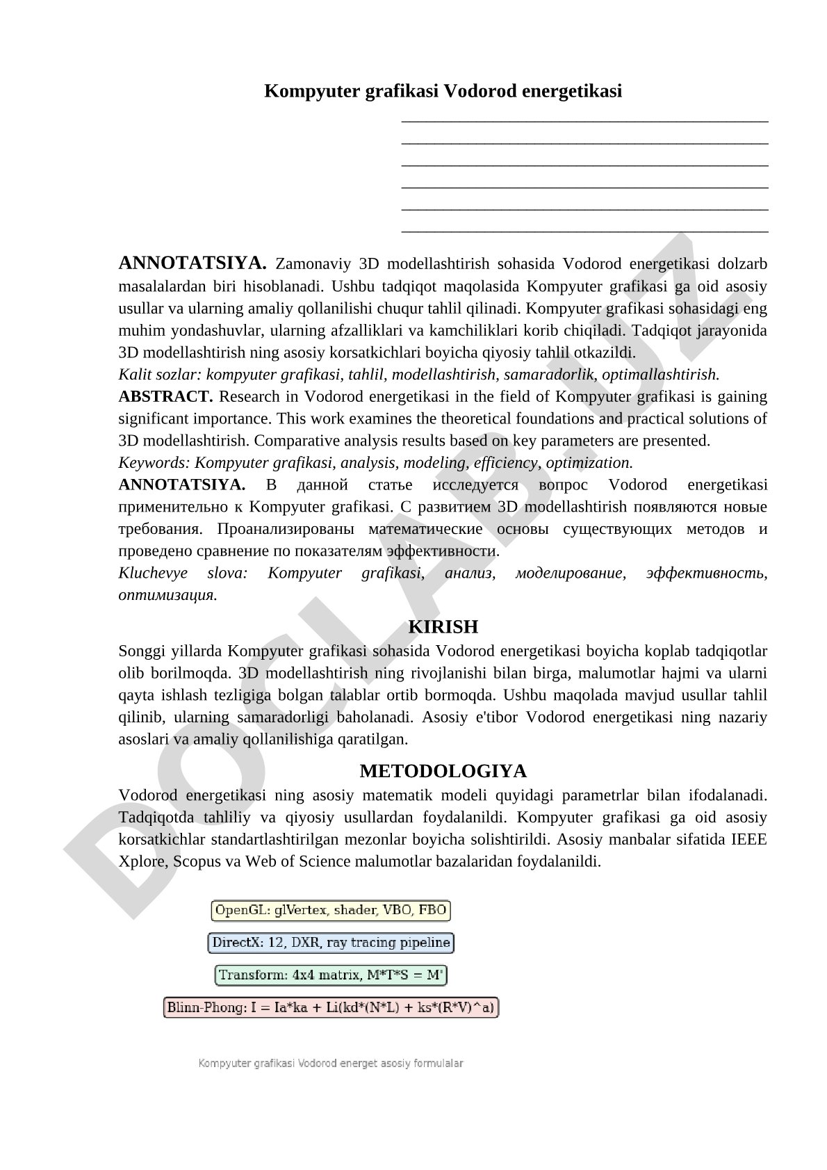 Kompyuter grafikasi Vodorod energetikasi