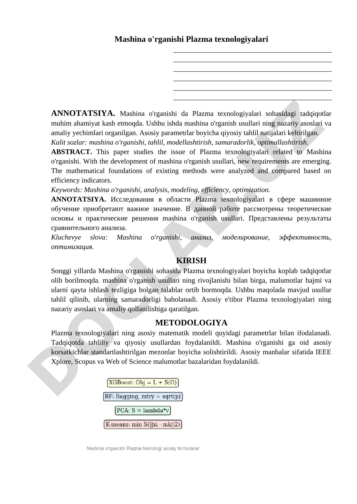 Mashina o'rganishi Plazma texnologiyalari