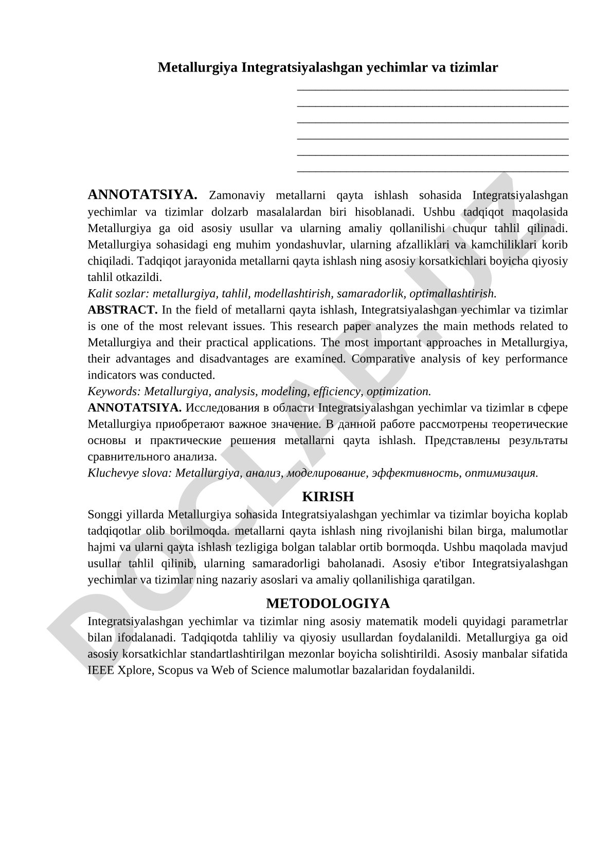 Metallurgiya Integratsiyalashgan yechimlar va tizimlar
