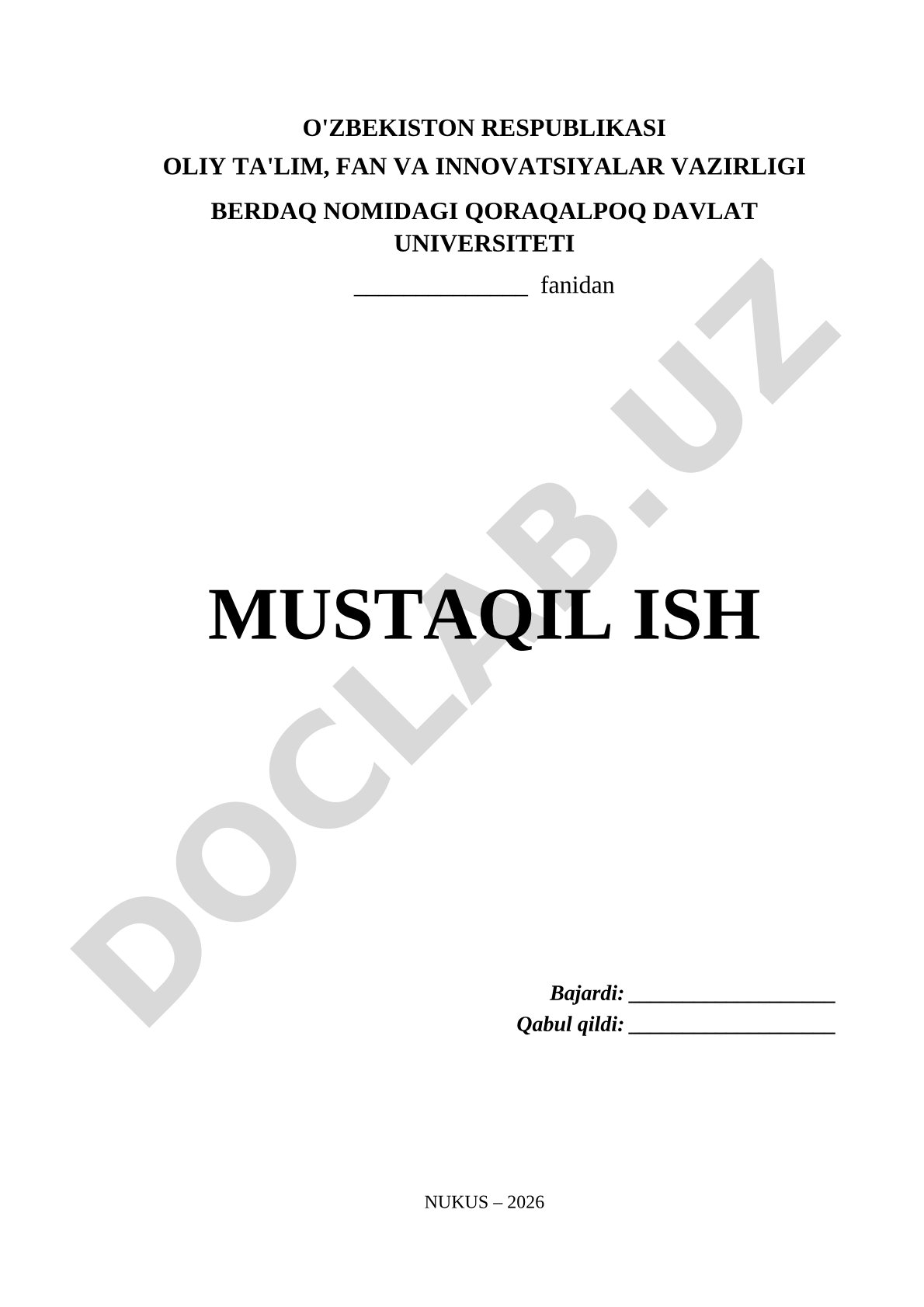 Berdaq nomidagi QDU mustaqil ish namunasi