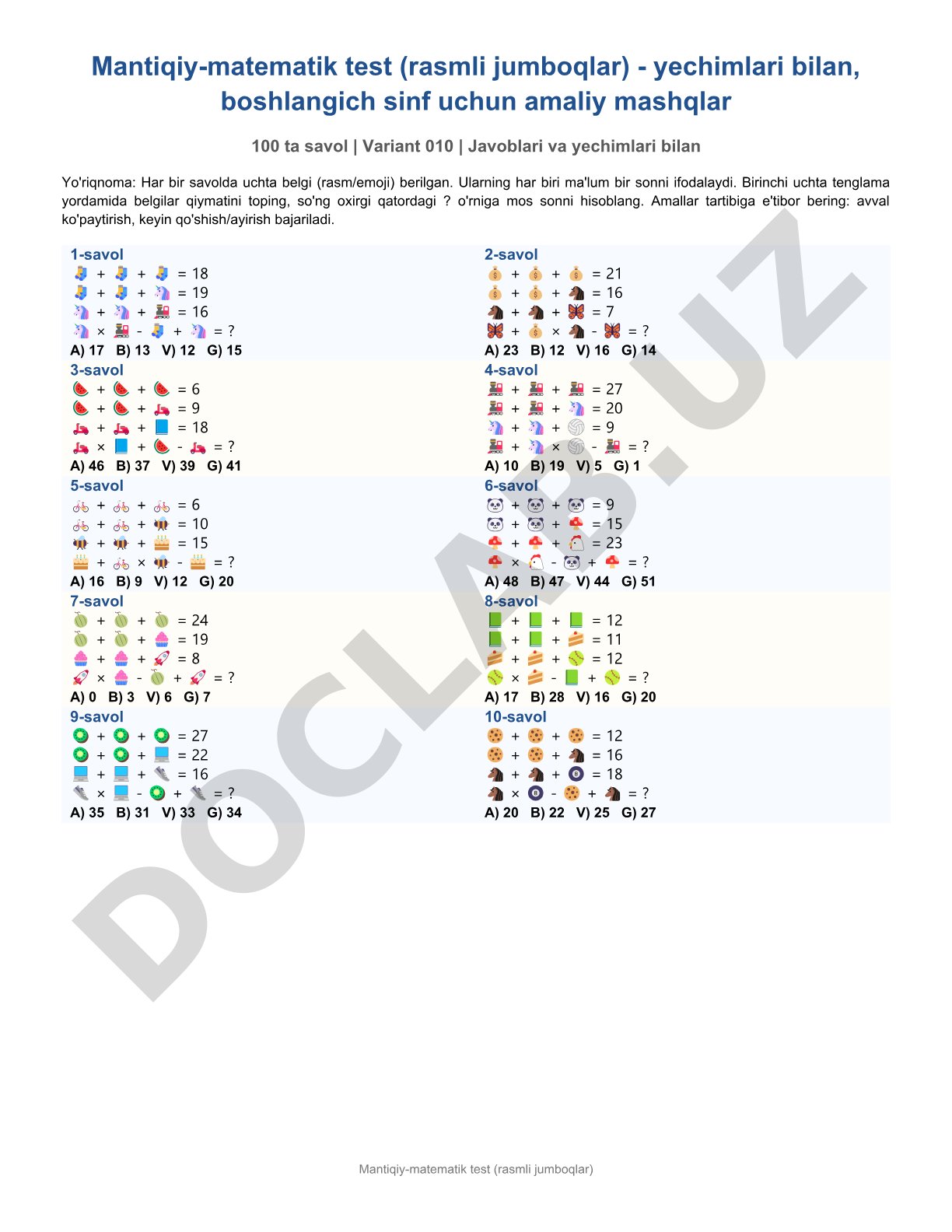 Mantiqiy-matematik rasmli jumboqlar testi