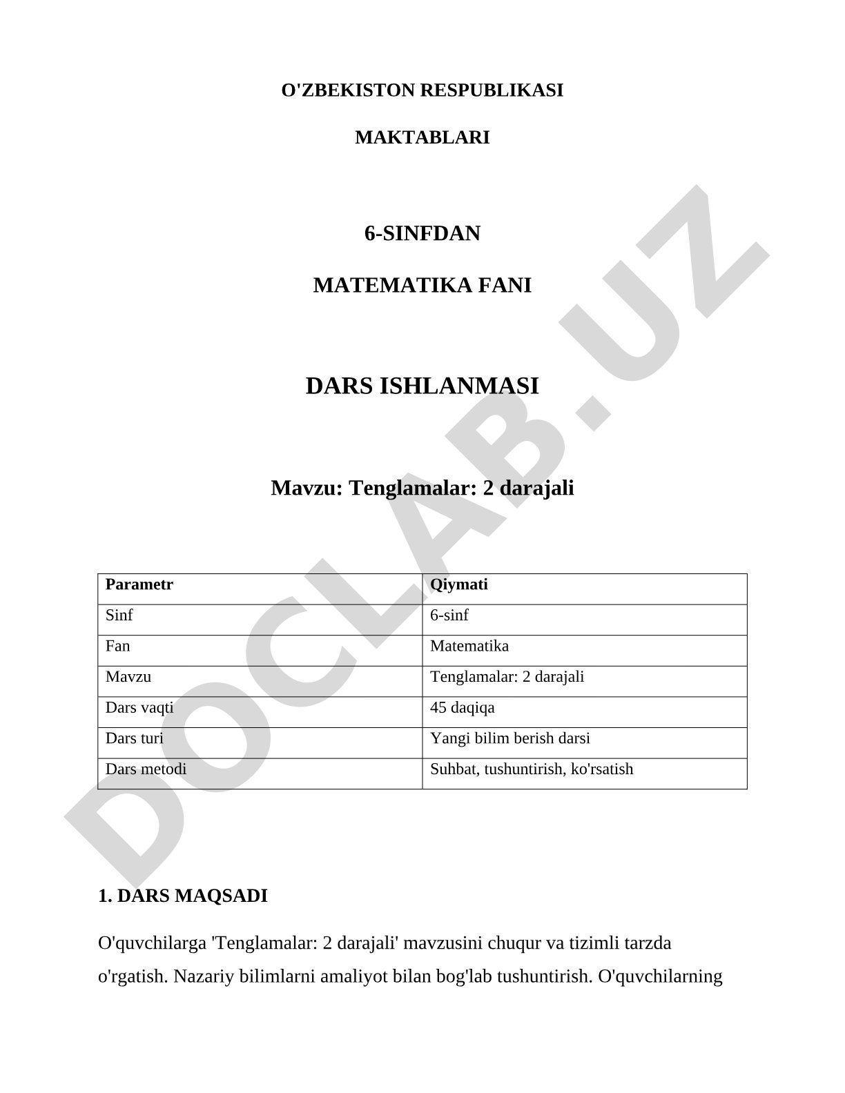 Tenglamalar: 2 darajali