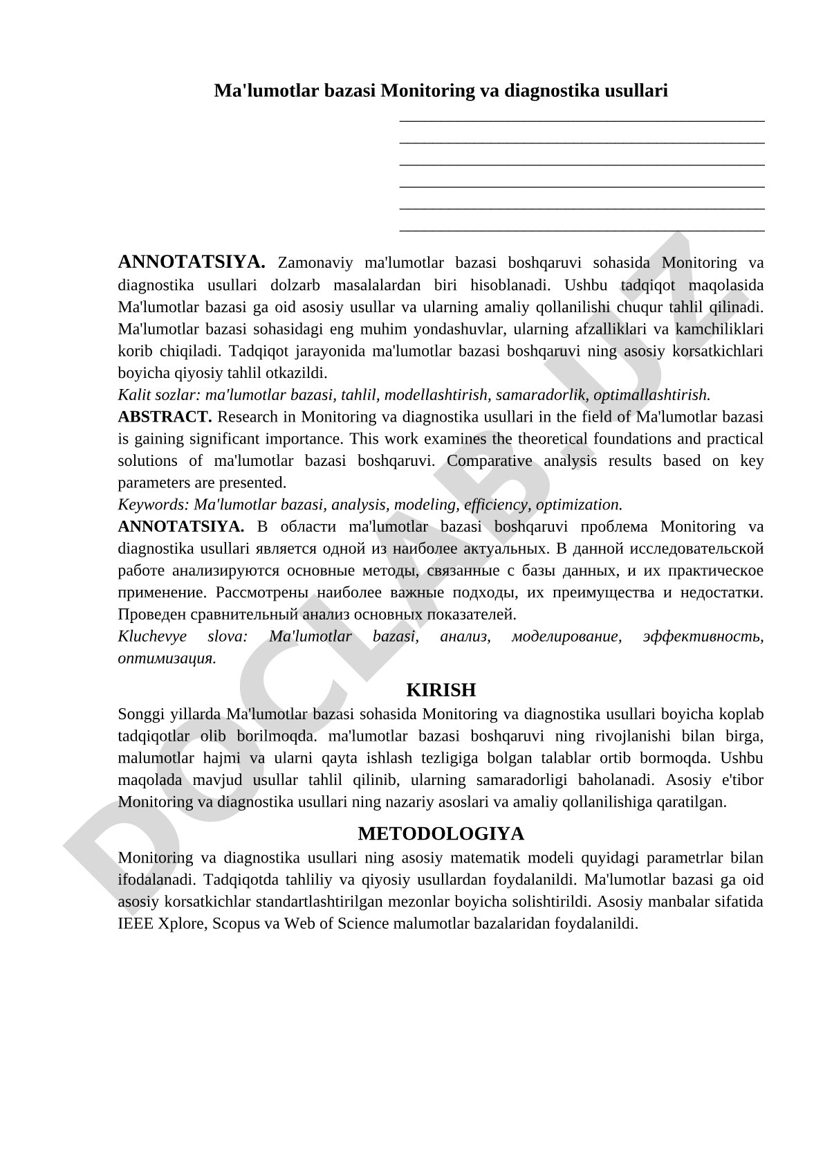 Ma'lumotlar bazasi Monitoring va diagnostika usullari