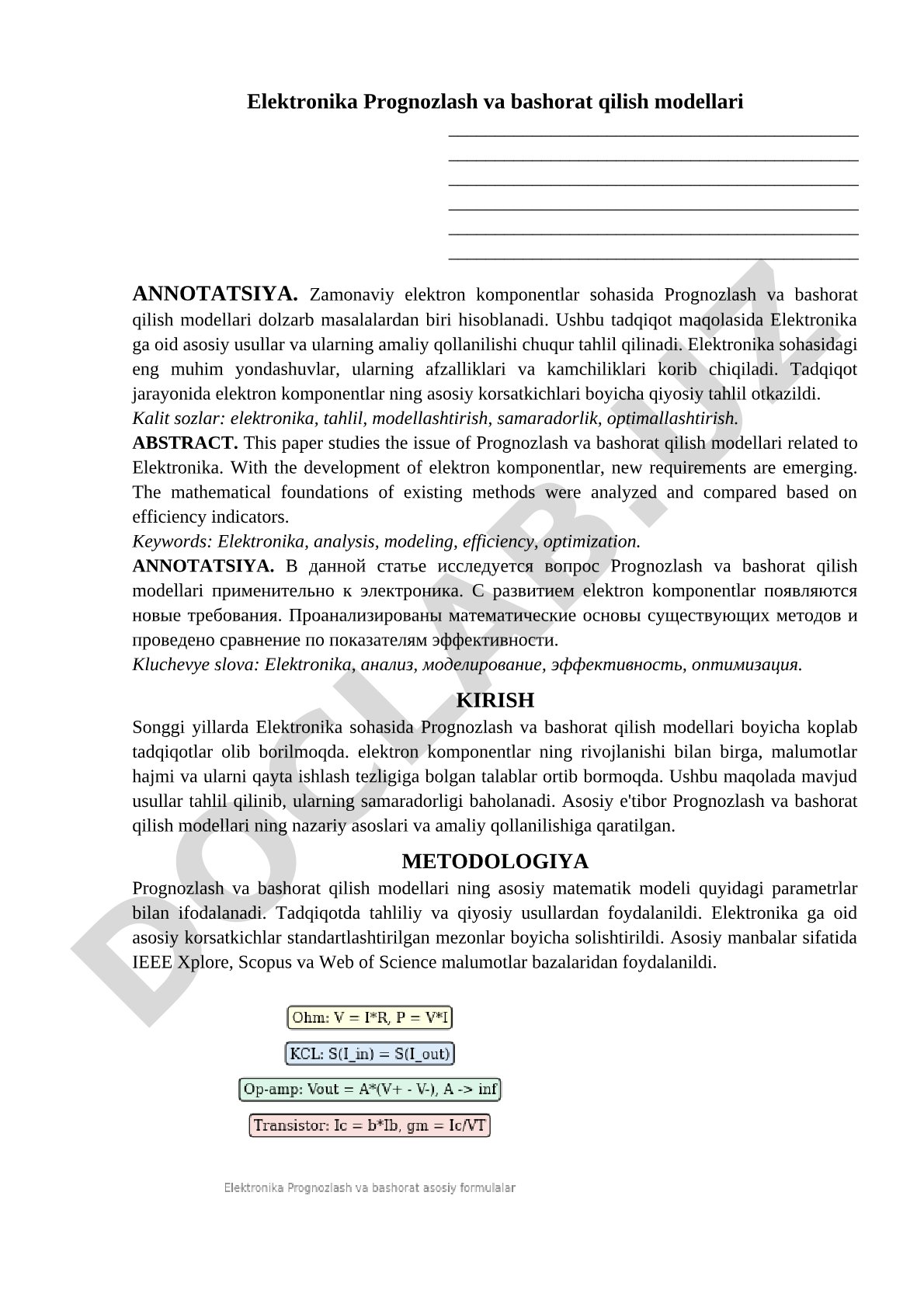 Elektronika prognozlash va bashorat qilish modellari