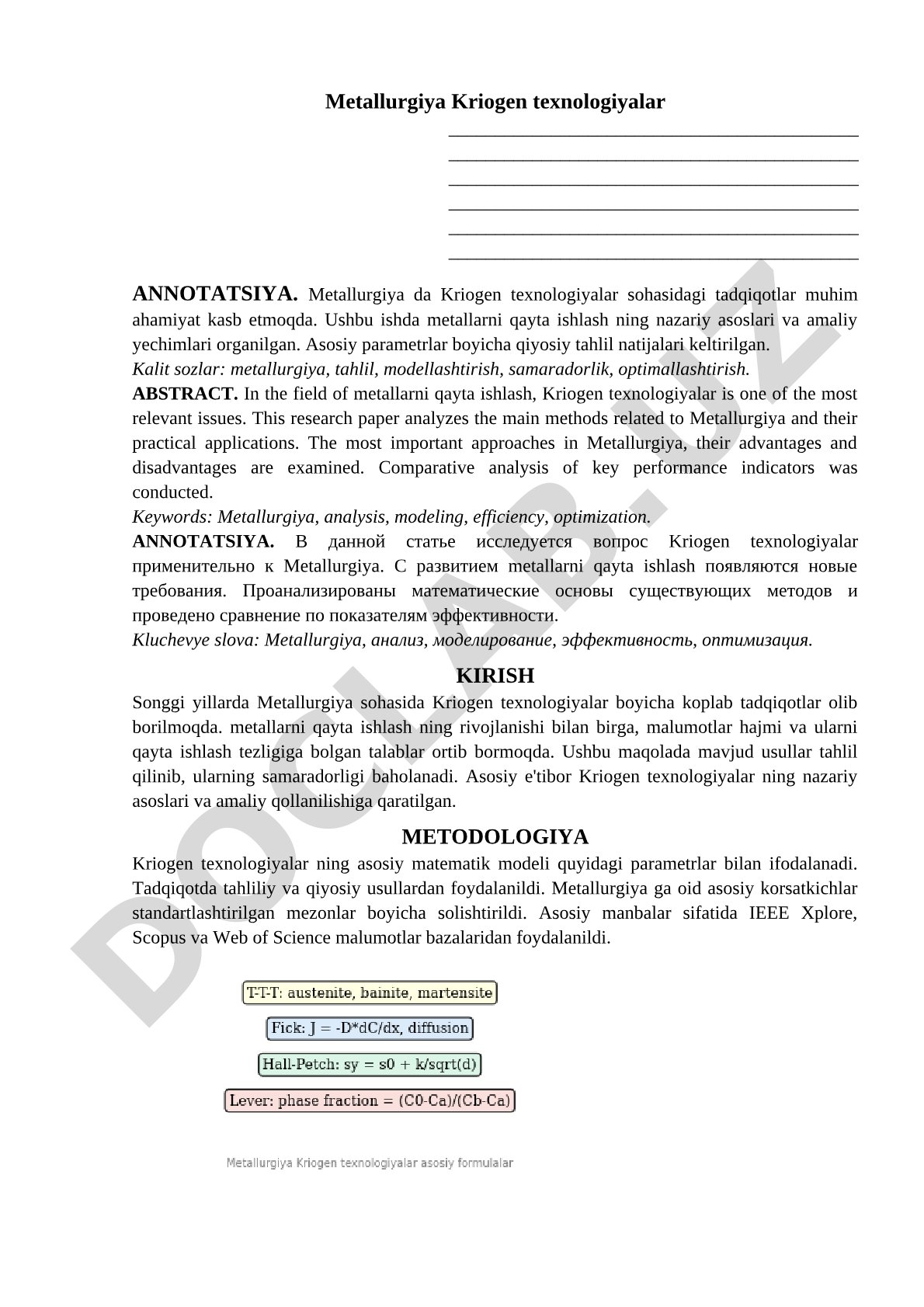 Metallurgiya Kriogen texnologiyalar