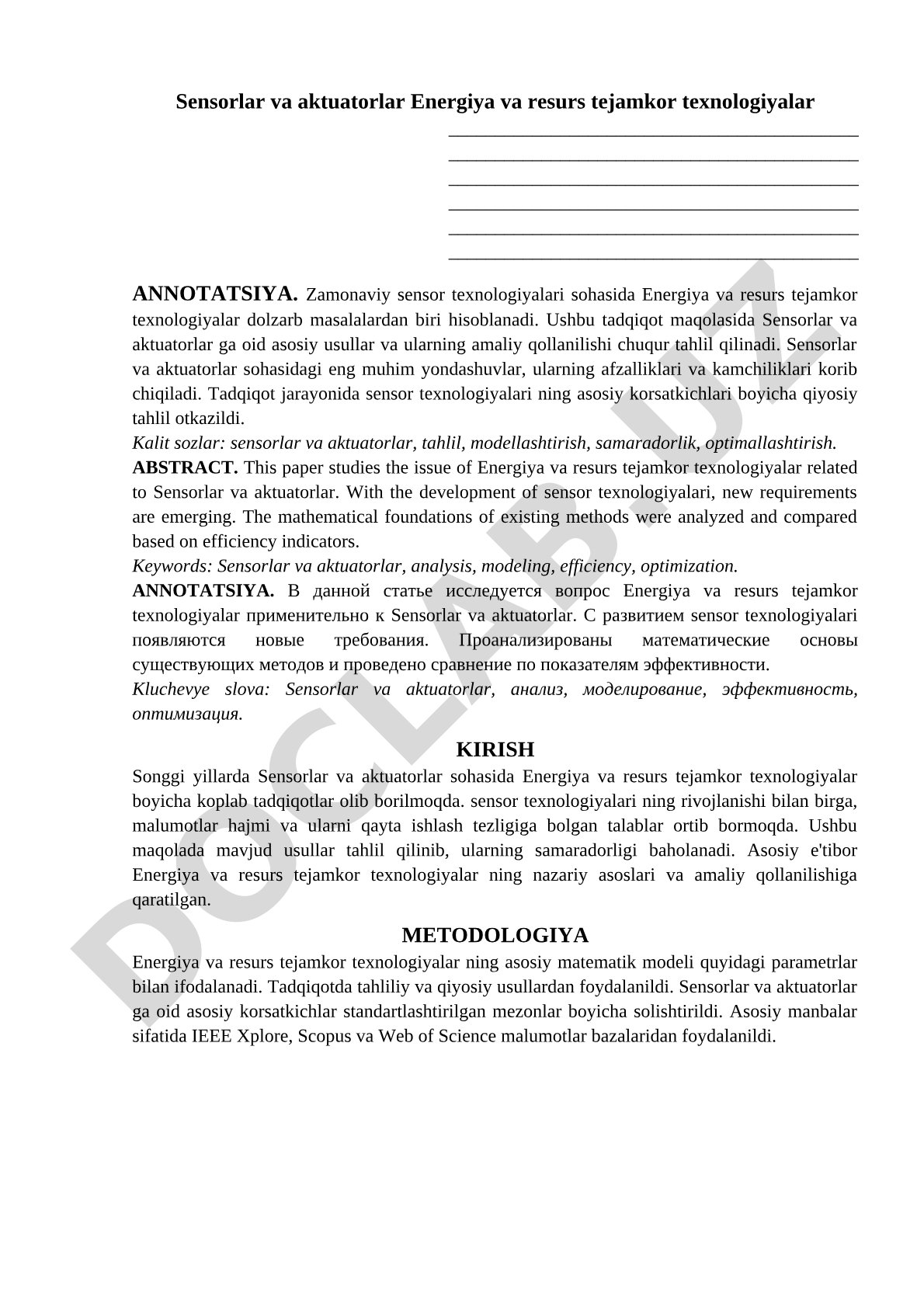 Sensorlar va aktuatorlarda energiya tejamkor texnologiyalar
