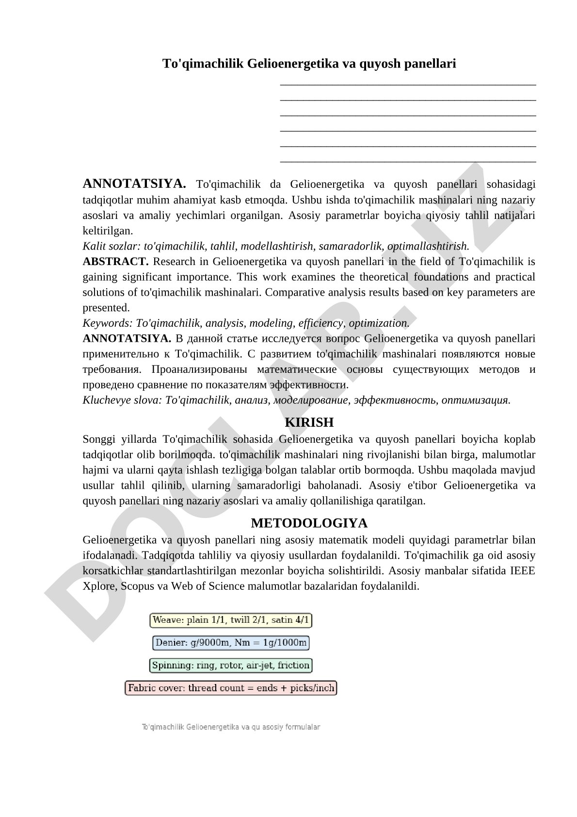 To'qimachilik Gelioenergetika va quyosh panellari