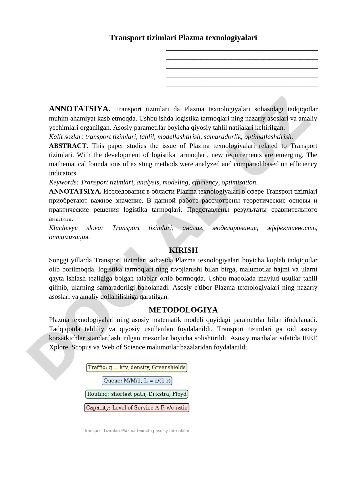 Transport tizimlari Plazma texnologiyalari