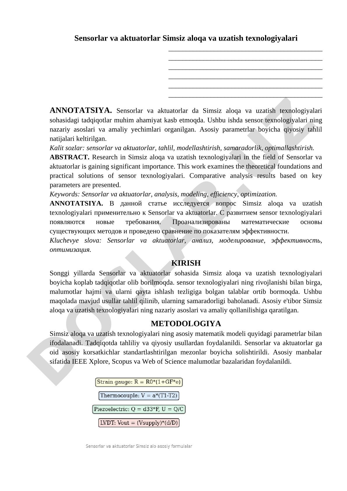 Sensorlar va aktuatorlarda simsiz aloqa va uzatish texnologiyalari