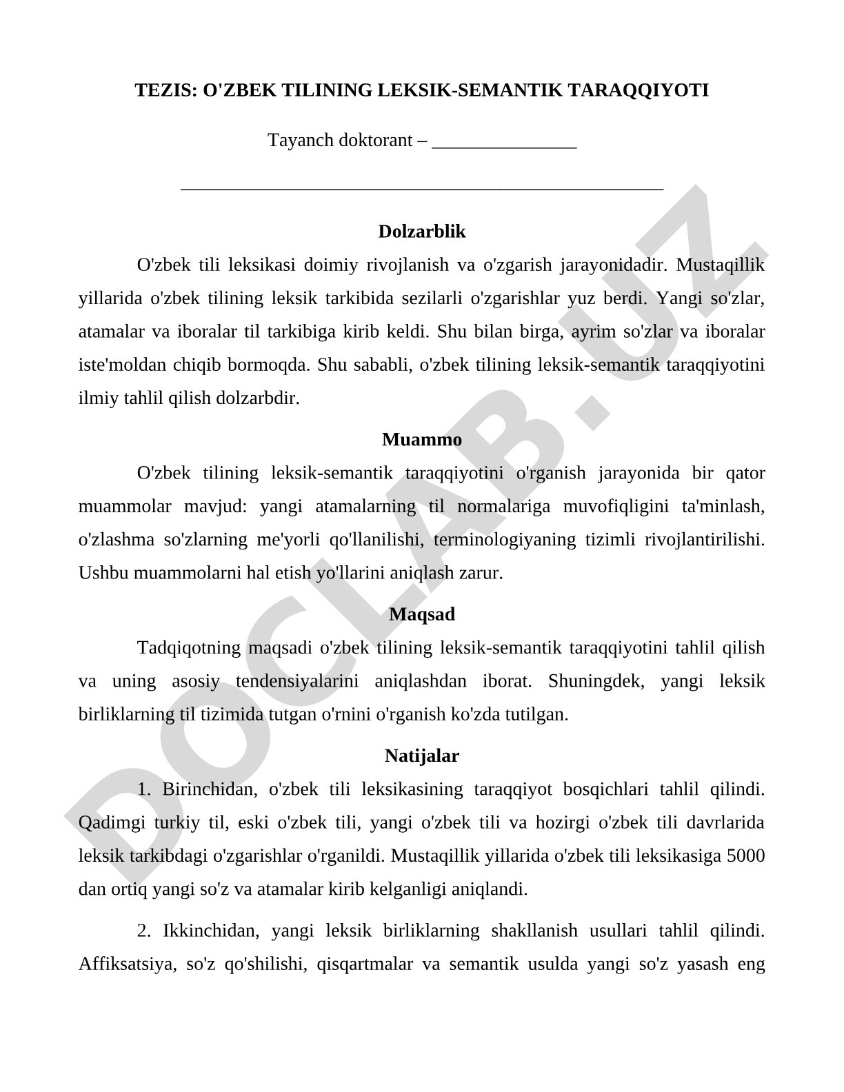 O'zbek tilining leksik-semantik taraqqiyoti