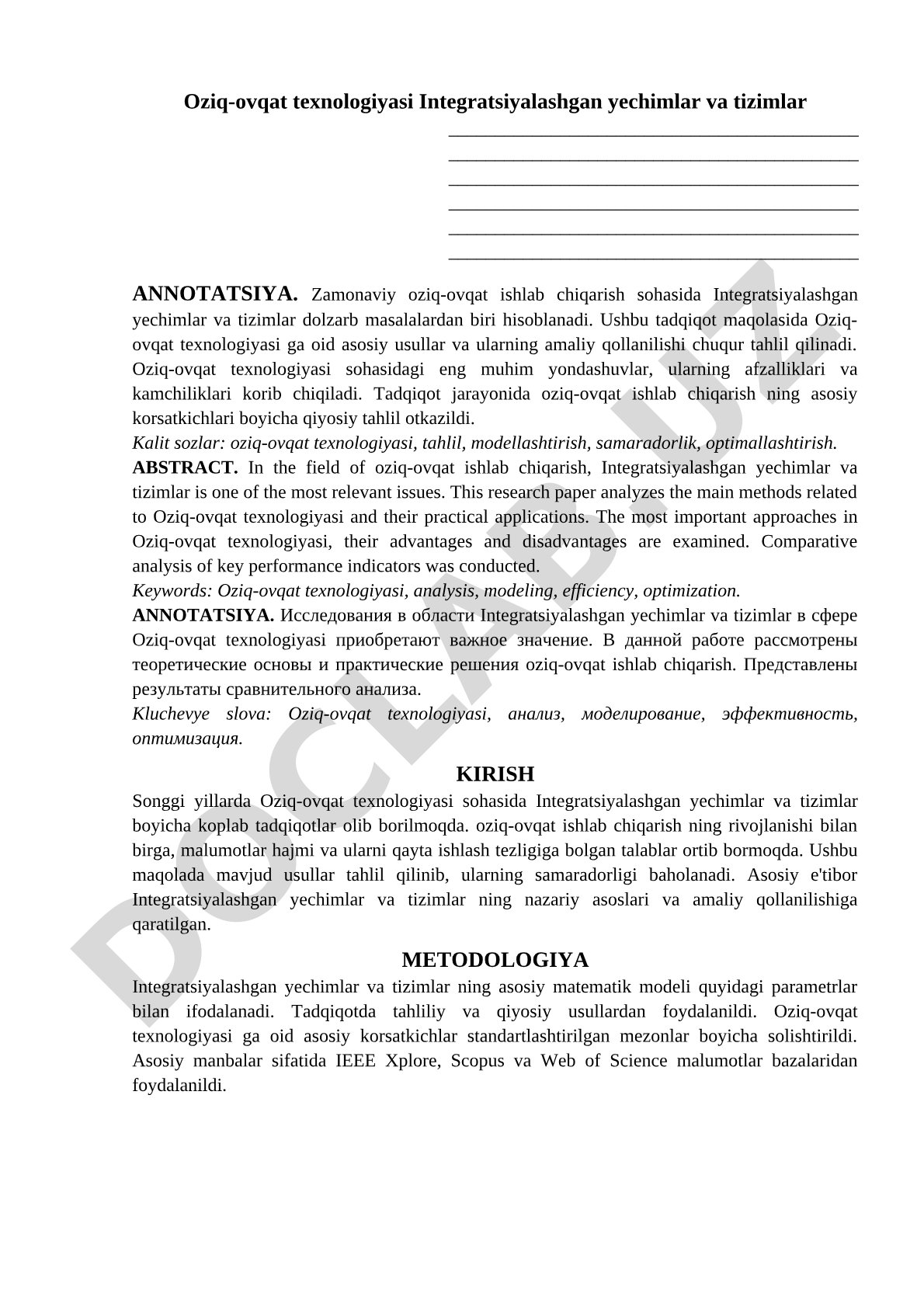 Oziq-ovqat texnologiyasida integratsiyalashgan yechimlar va tizimlar