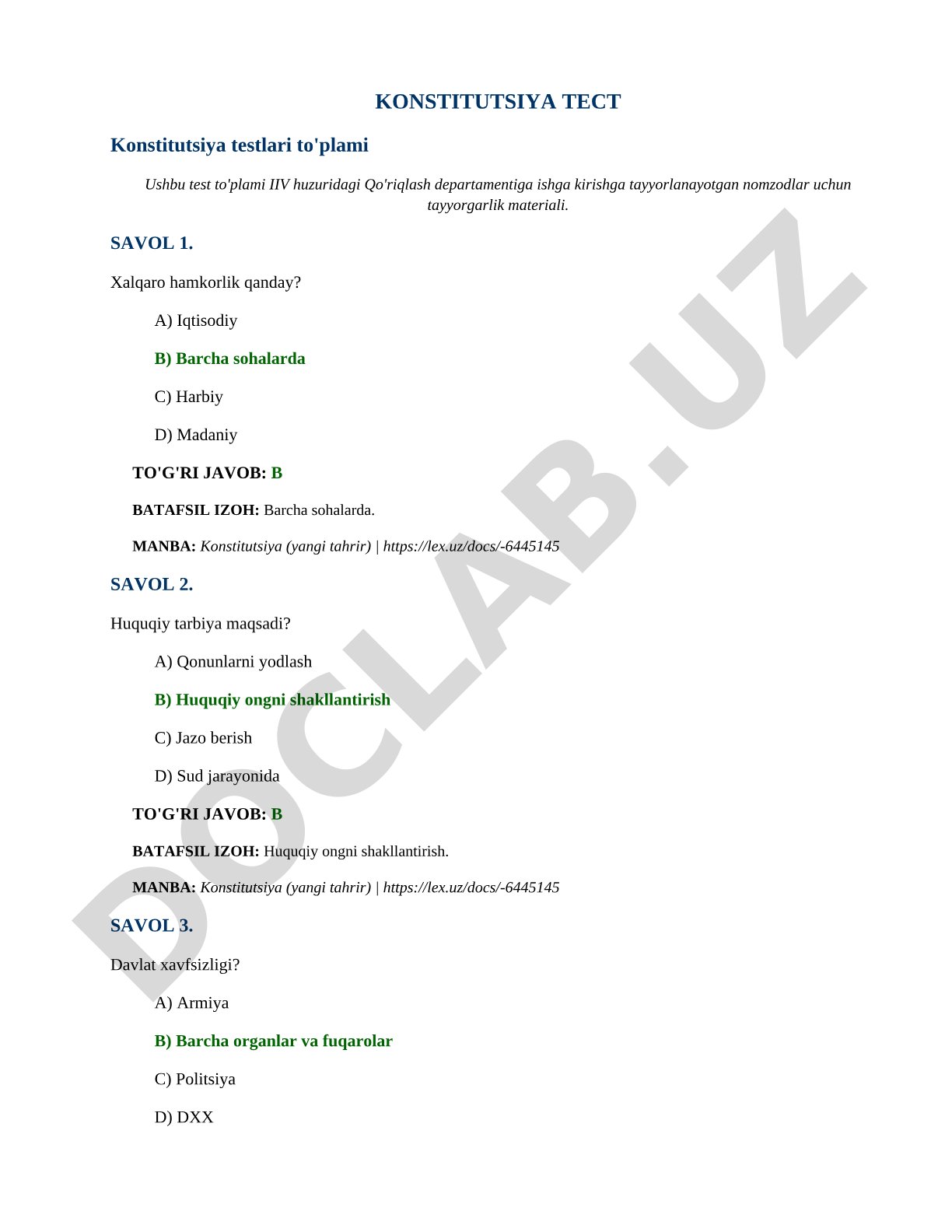 Konstitutsiya testlari to'plami