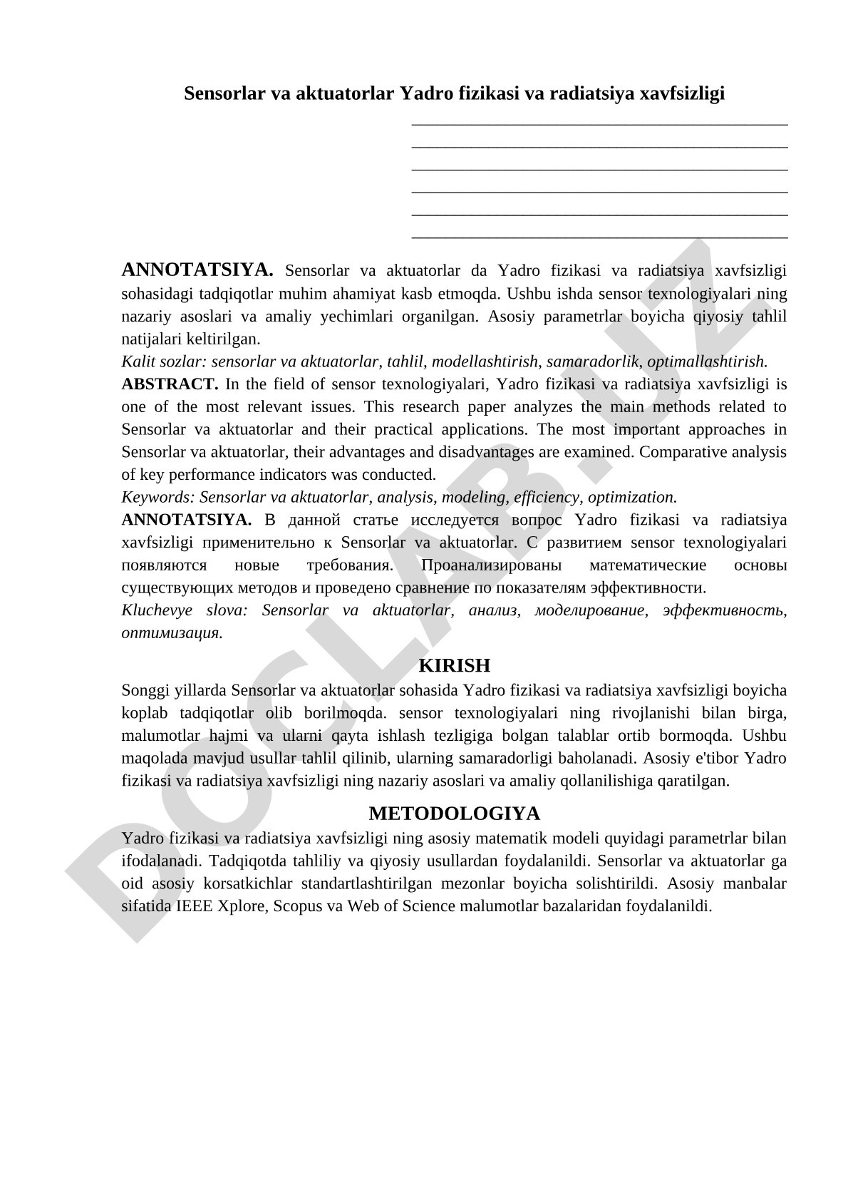Sensorlar va aktuatorlar Yadro fizikasi va radiatsiya xavfsizligi