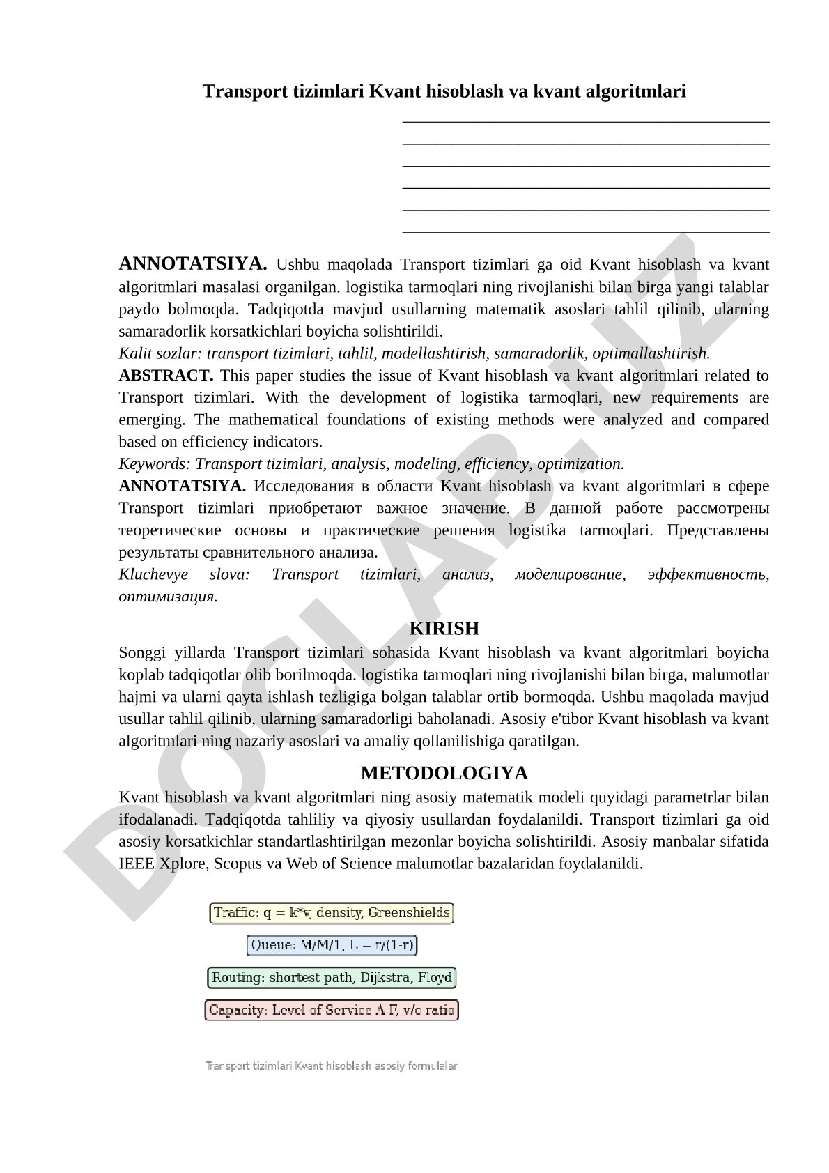 Transport tizimlari Kvant hisoblash va kvant algoritmlari