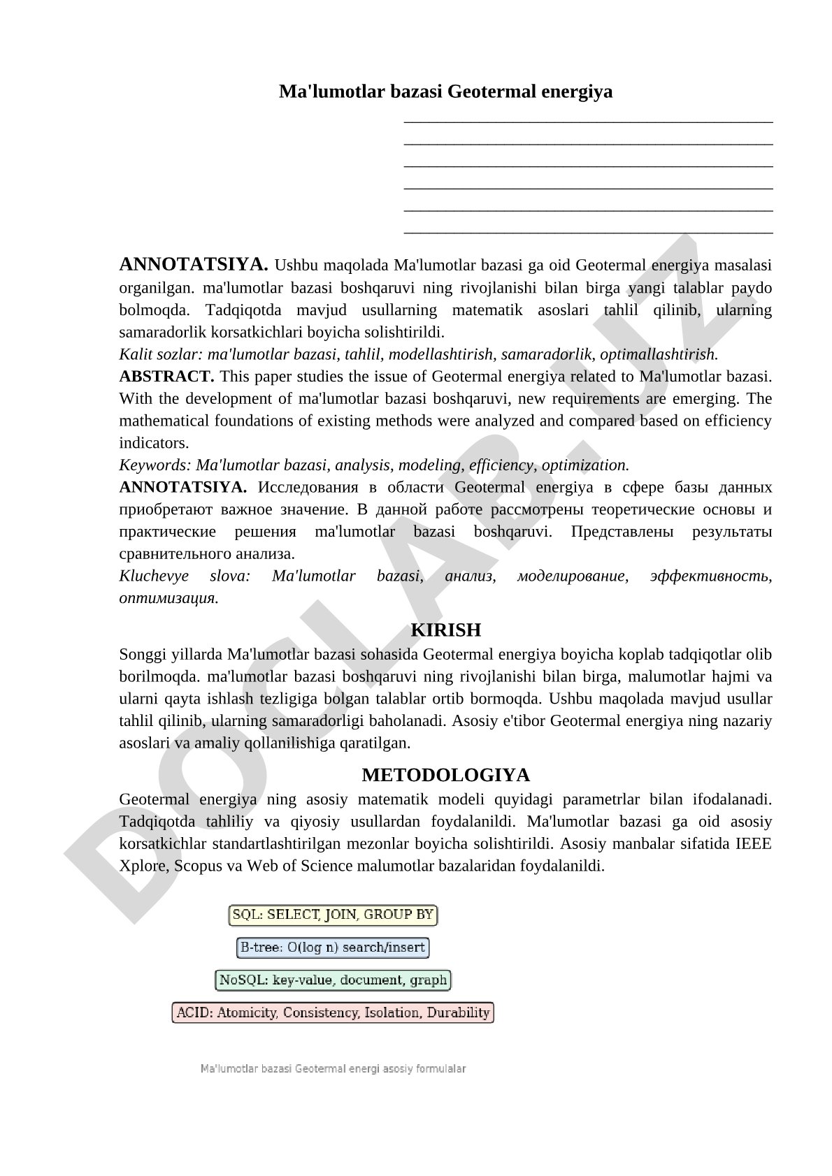 Ma'lumotlar bazasida geotermal energiya tadqiqi