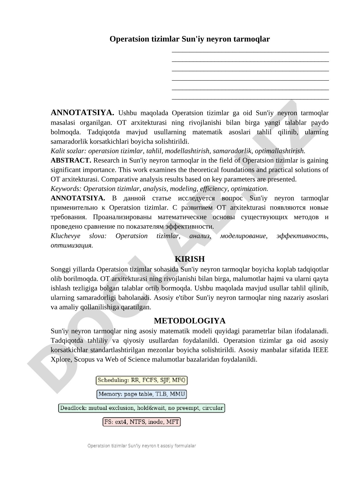Operatsion tizimlar Sun'iy neyron tarmoqlar