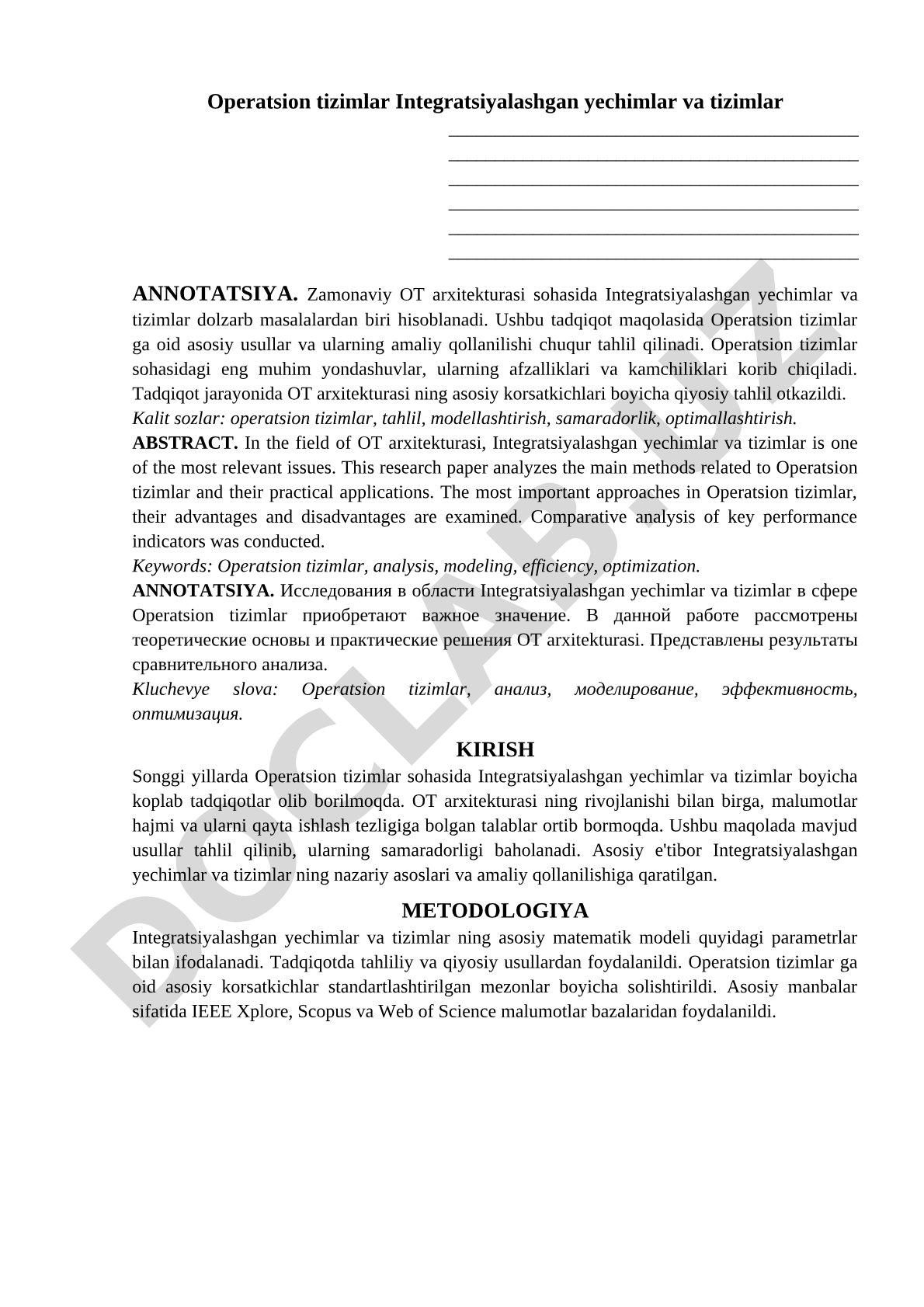 Operatsion tizimlar integratsiyalashgan yechimlar va tizimlar