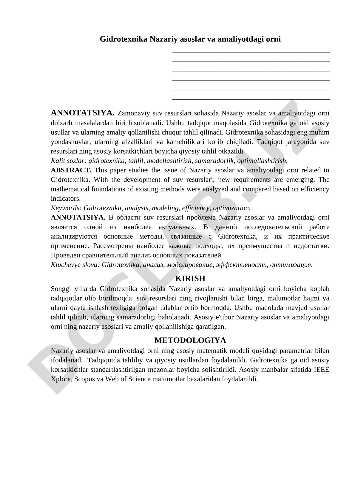 Gidrotexnika Nazariy asoslar va amaliyotdagi orni